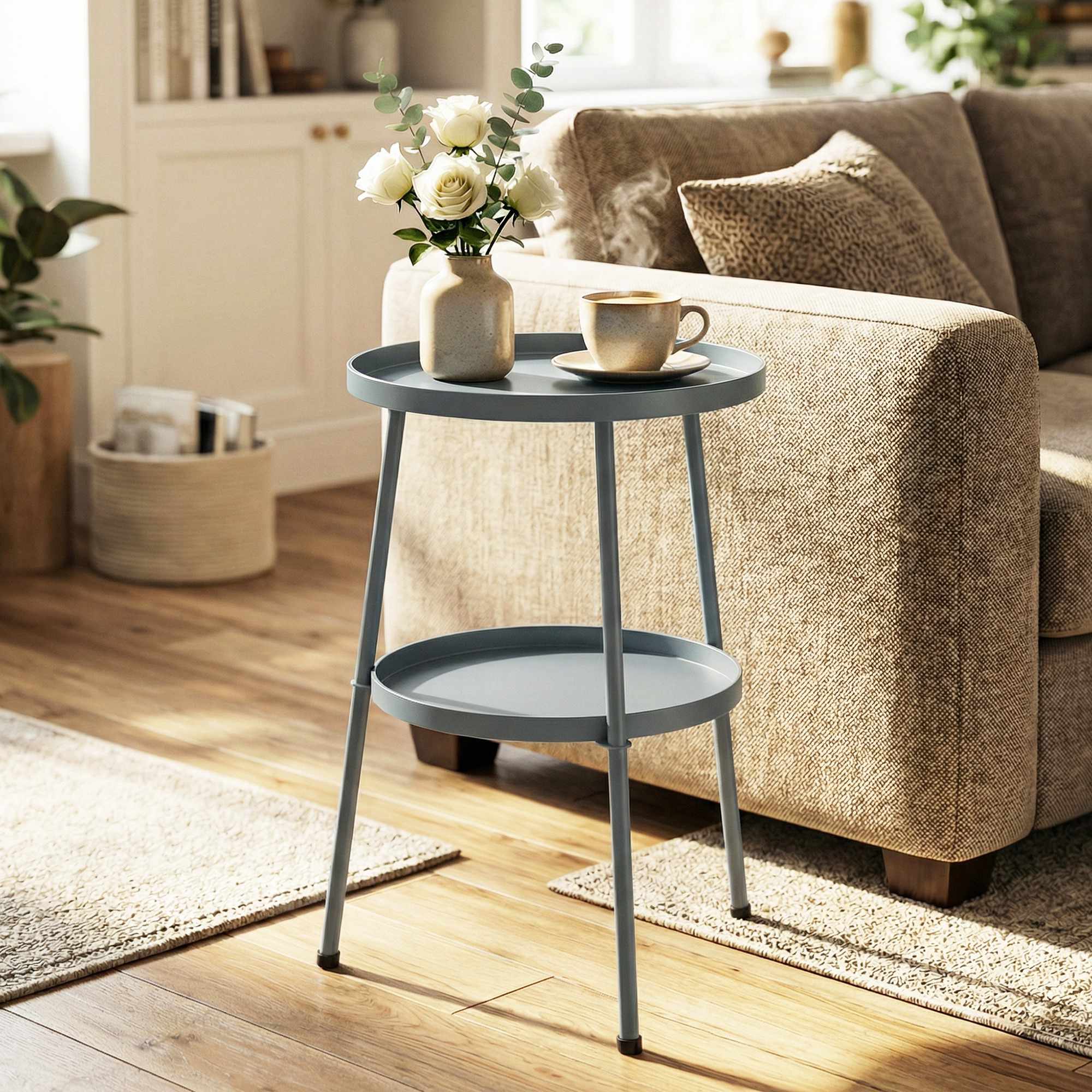 Runt sidobord i metall för utomhusbruk, 36 cm, mörkgrå