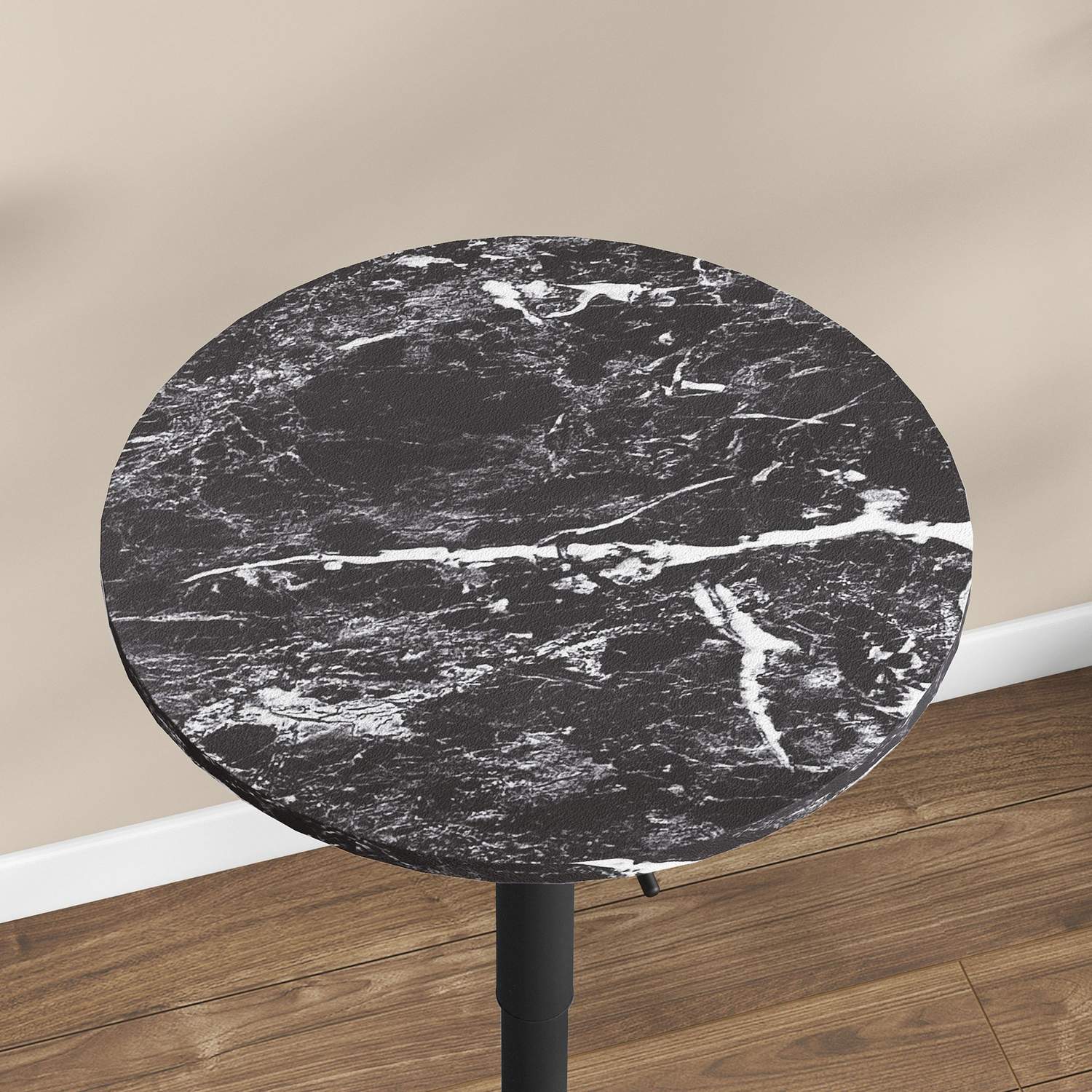 Runt svart matbord, marmor-look – justerbart Ø60 x 68-93,5 cm