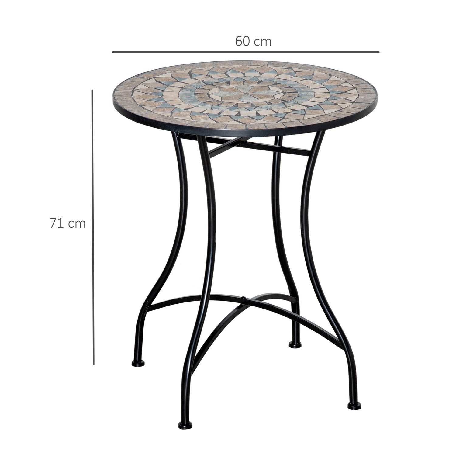 Runt trädgårdsbord i mosaik – Keramik, metall Ø60cm