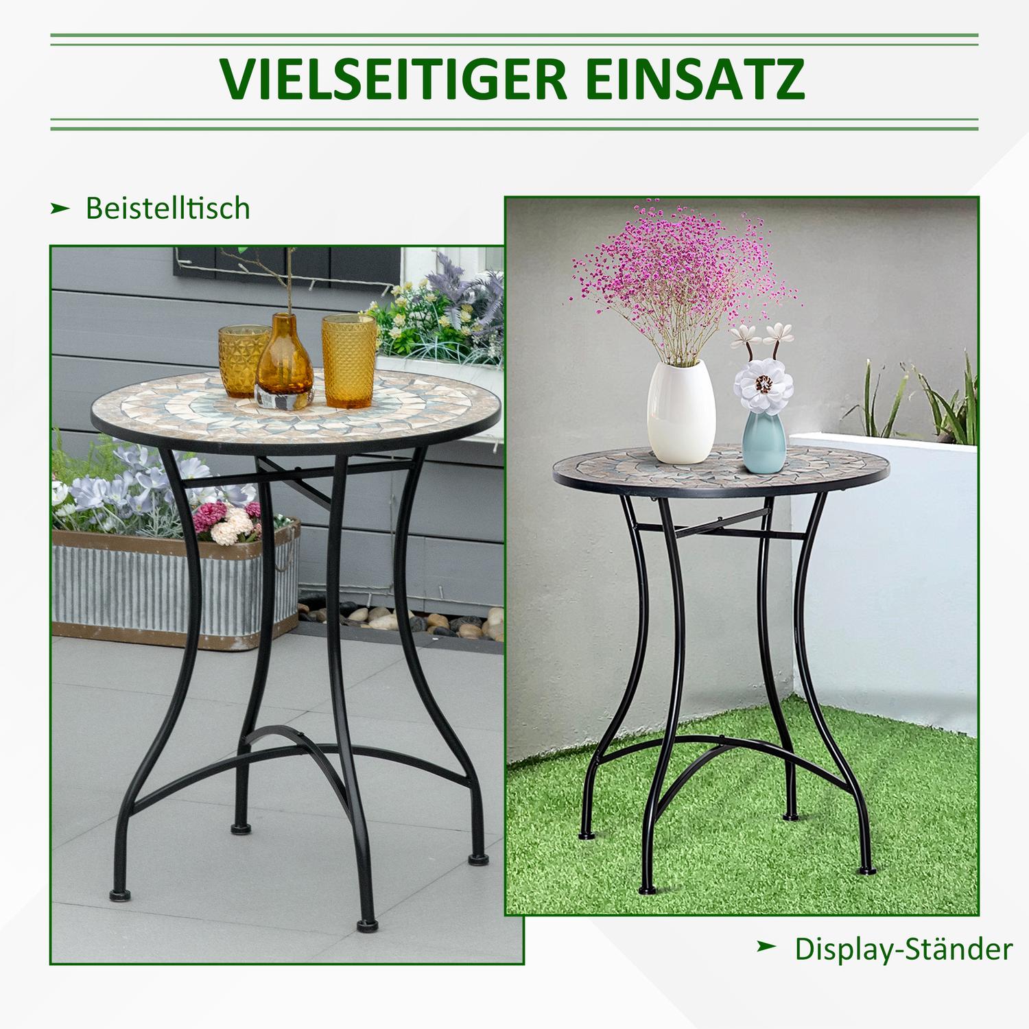Runt trädgårdsbord i mosaik – Keramik, metall Ø60cm