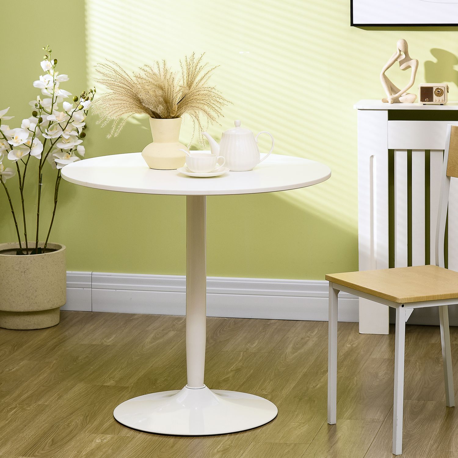 Runt vitt matbord, modernt stålben, Ø80 x 75 cm