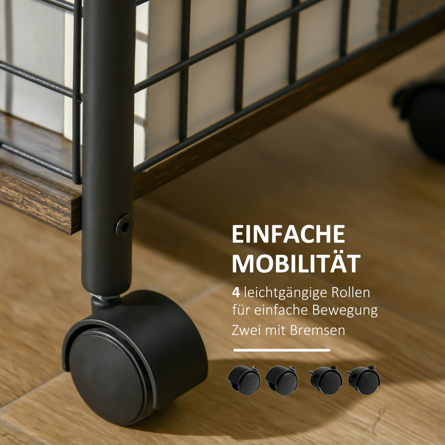 Rustik brun köksvagn, 2 förvaringskorgar, svängbara hjul