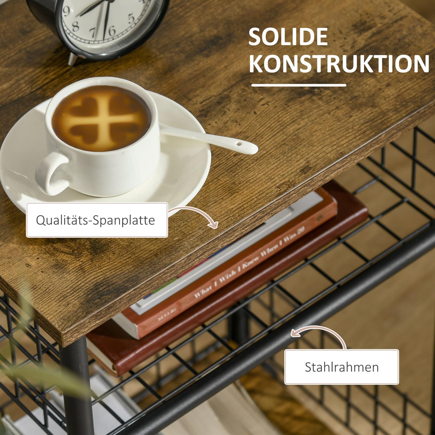 Rustik brun köksvagn, 2 förvaringskorgar, svängbara hjul