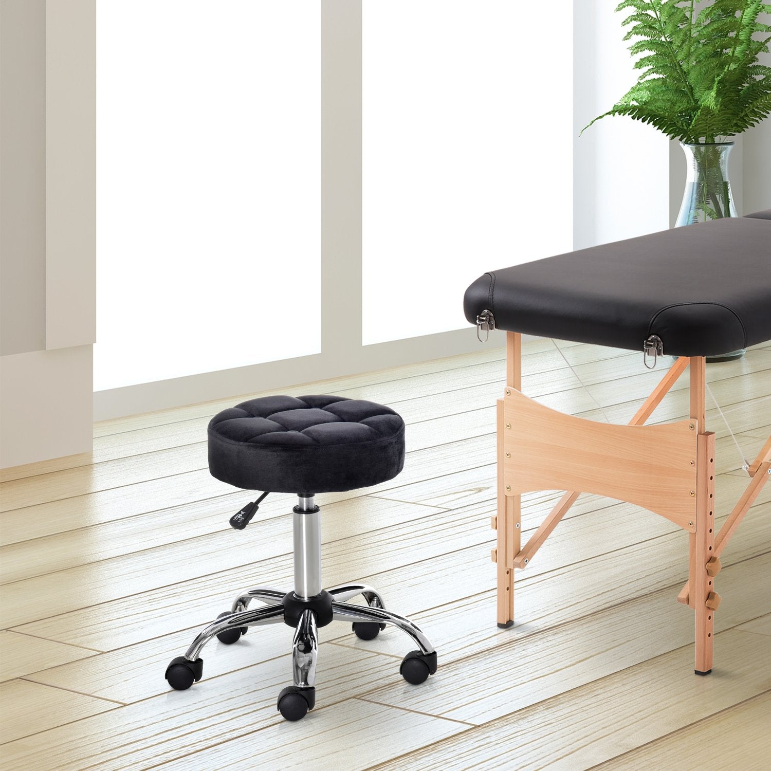 Black Velvet Salon Chair – Justerbar vridbar med hjul