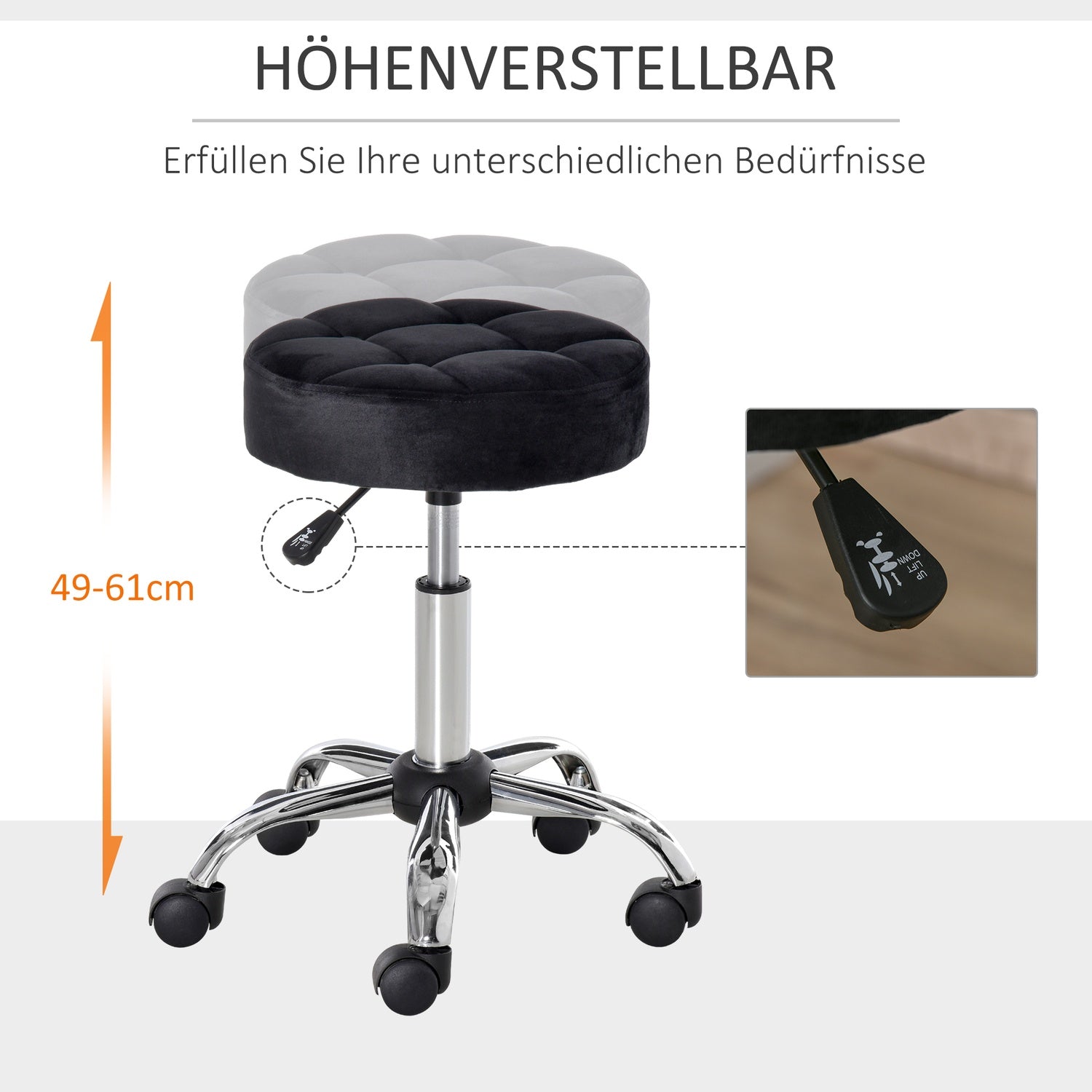 Black Velvet Salon Chair – Justerbar vridbar med hjul