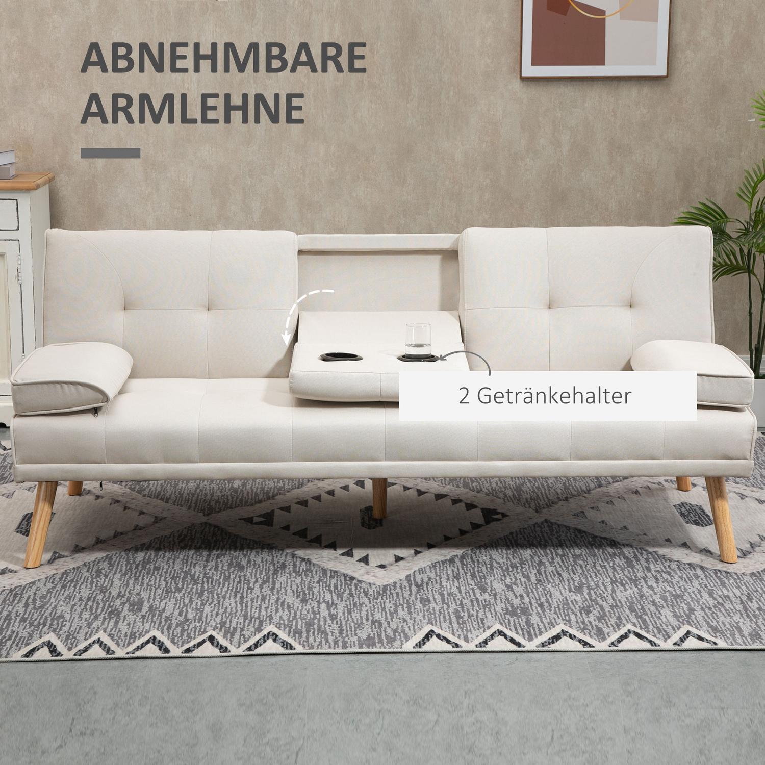 Scandi Design Linne-Look 3-sits bäddsoffa, med hopfällbart bord