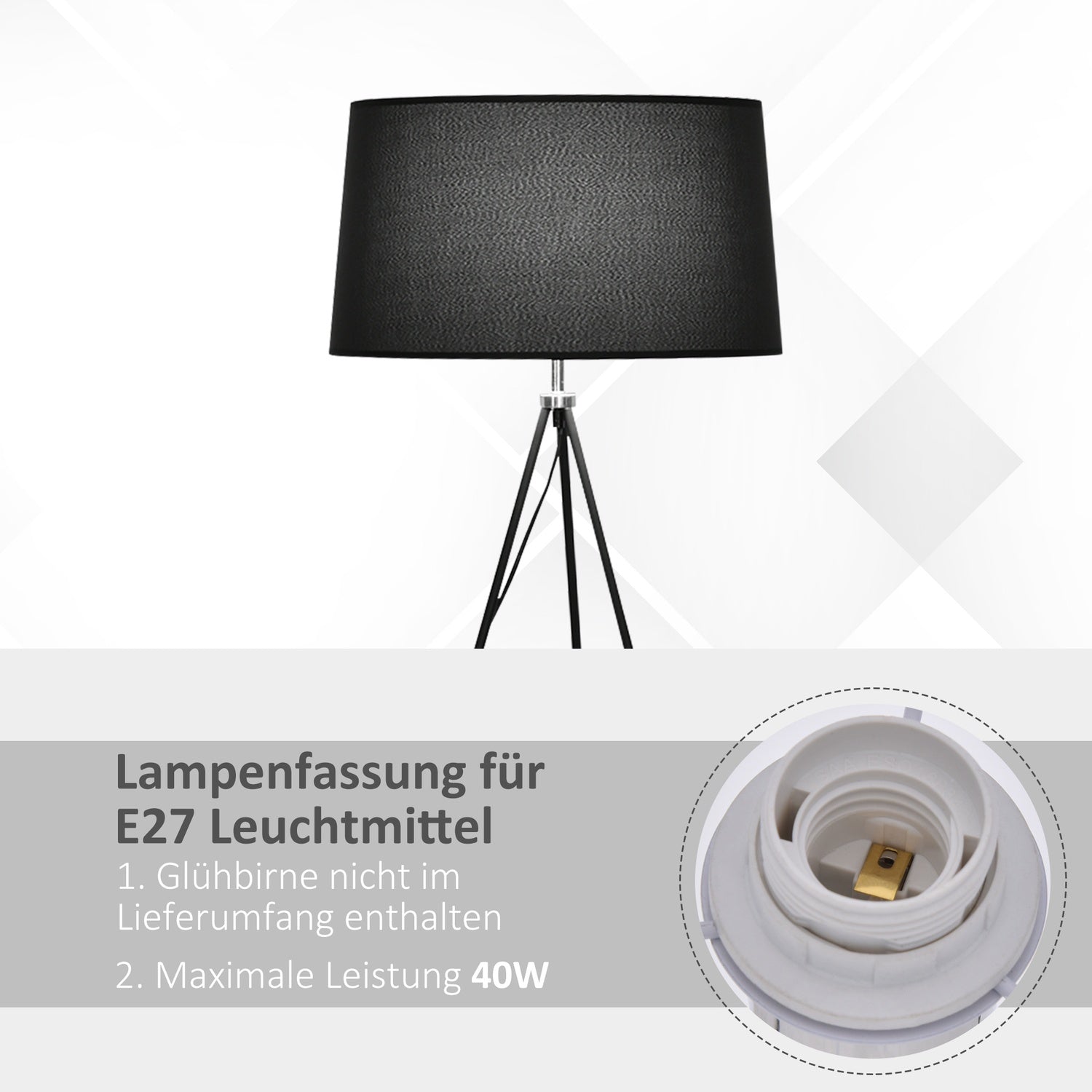 Scandinavian Black Tripod Golvlampa – Tyg & Metall, 73x156cm