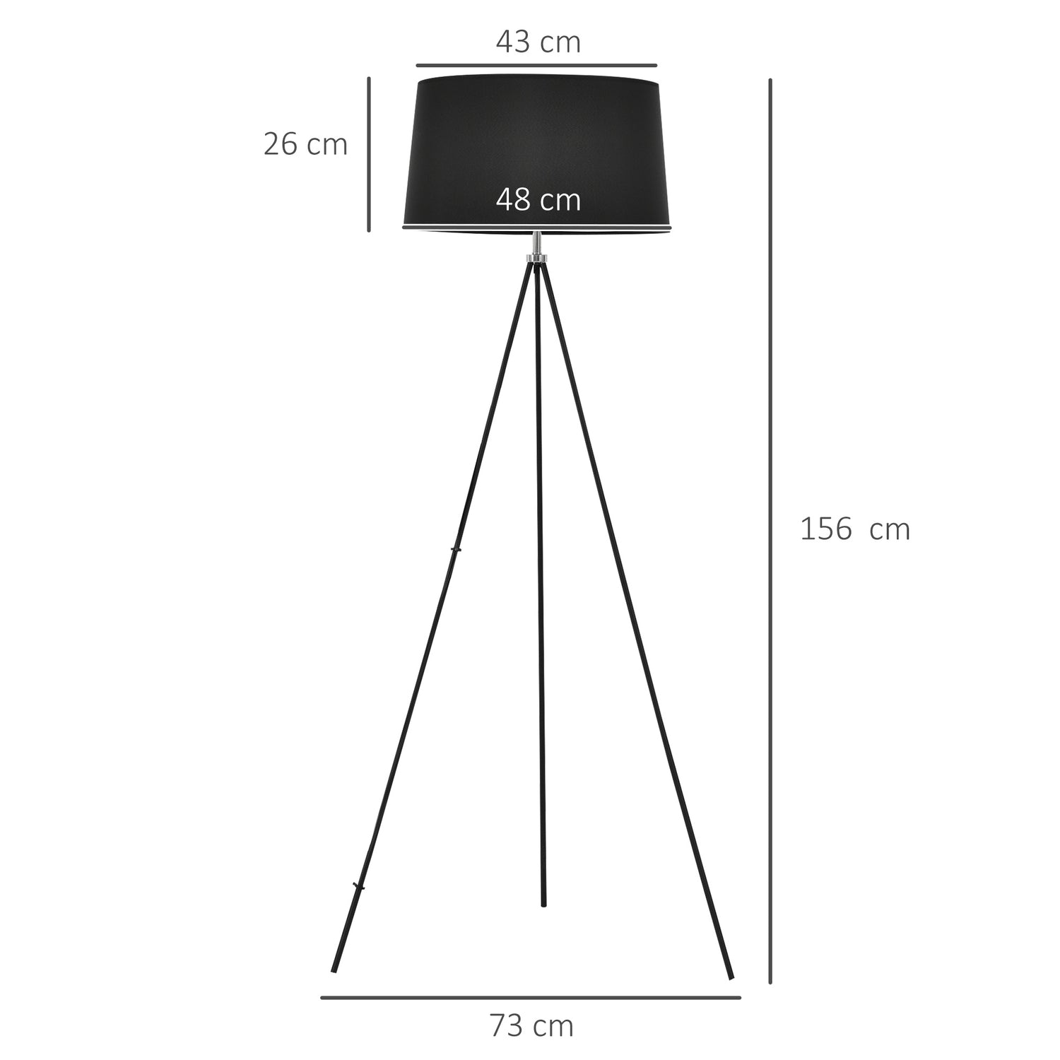 Scandinavian Black Tripod Golvlampa – Tyg & Metall, 73x156cm