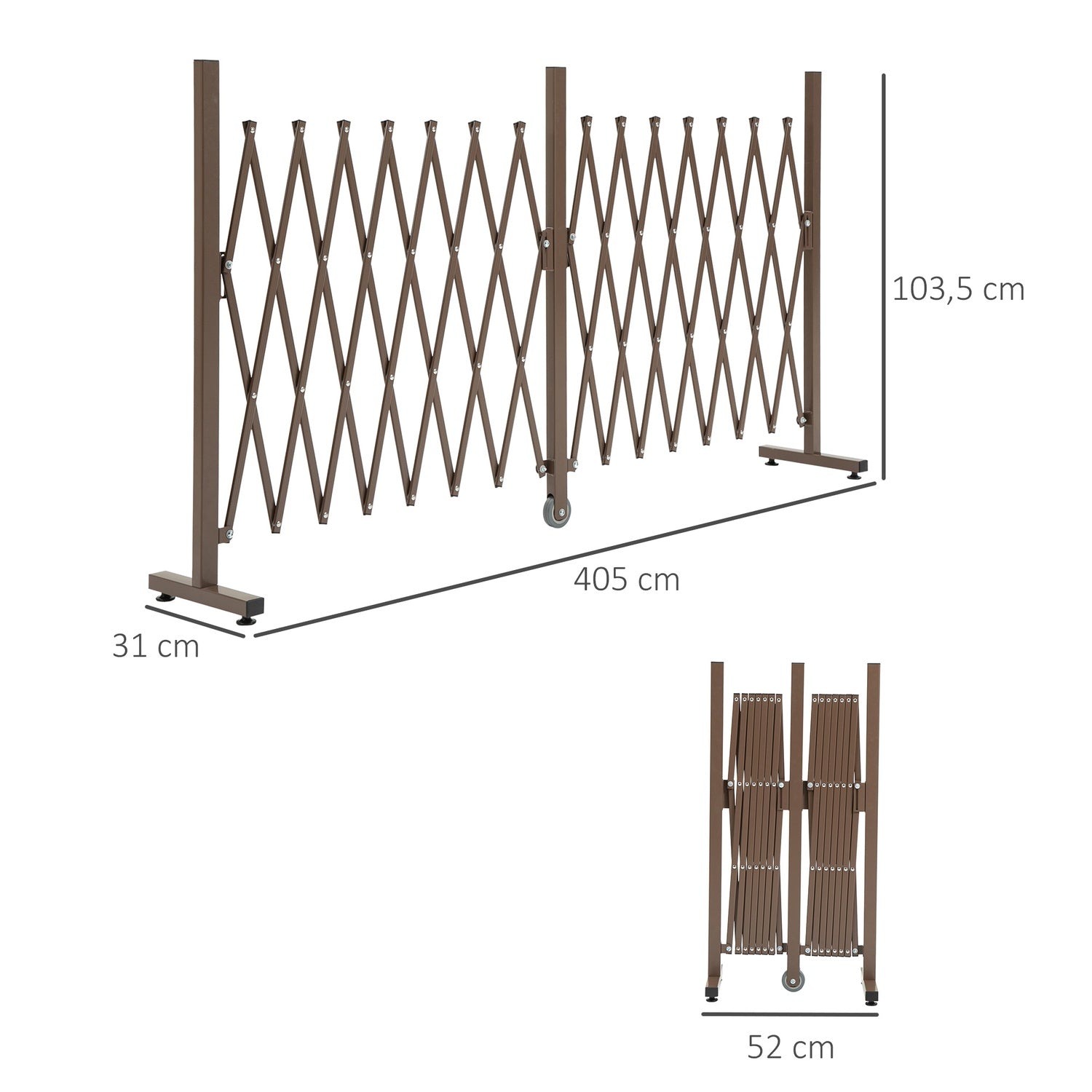 Expanderbar trädgårdsbarriär i aluminium, brun, 52-405 cm