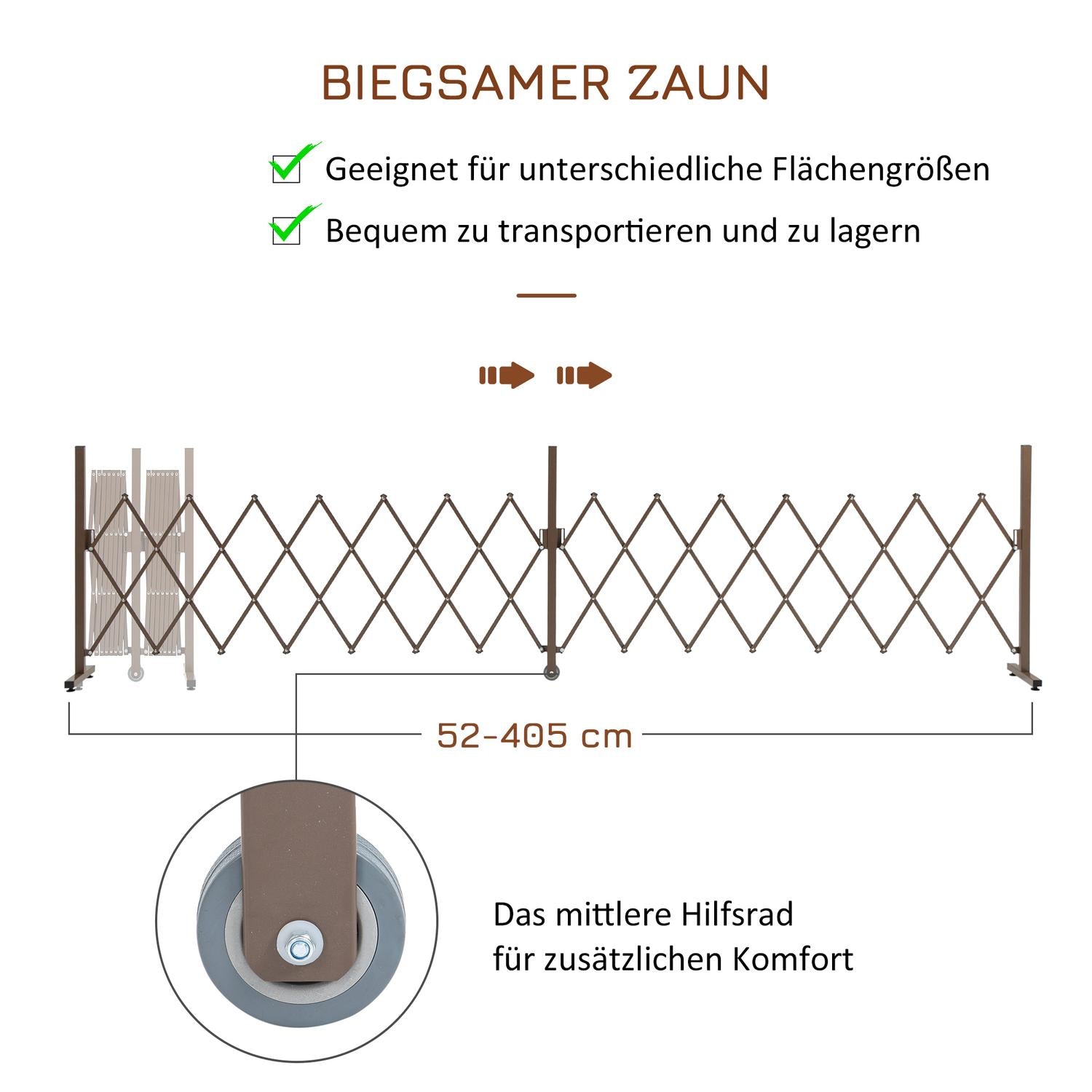 Expanderbar trädgårdsbarriär i aluminium, brun, 52-405 cm