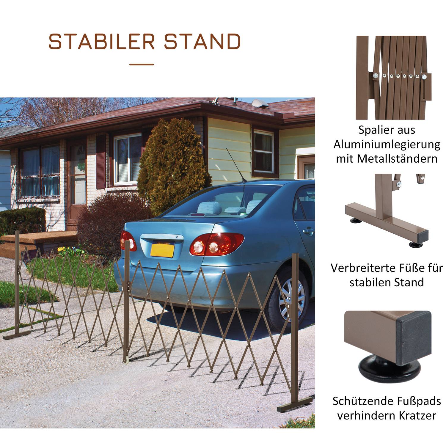 Expanderbar trädgårdsbarriär i aluminium, brun, 52-405 cm
