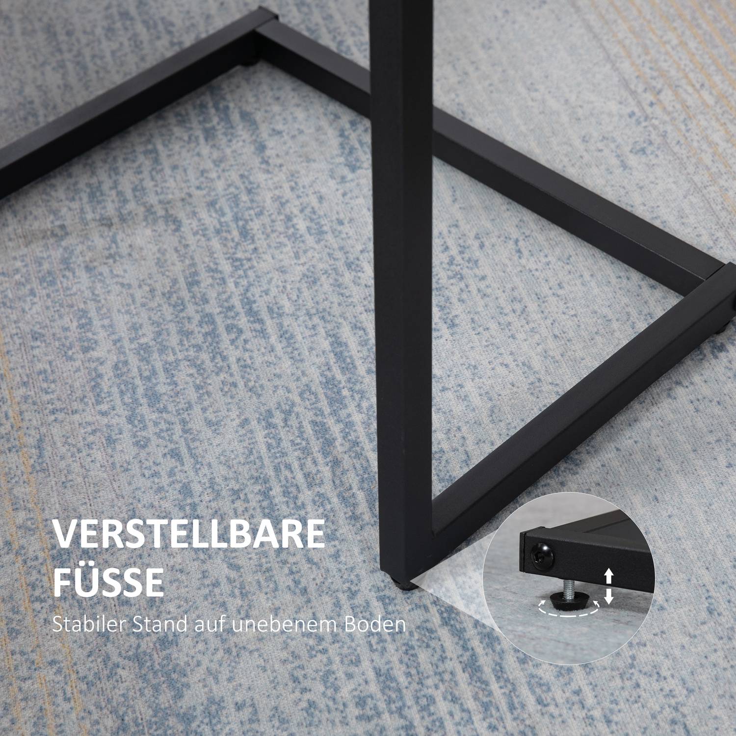Set med 3 C-formade sidobord, industriellt stål, rustikt brunt