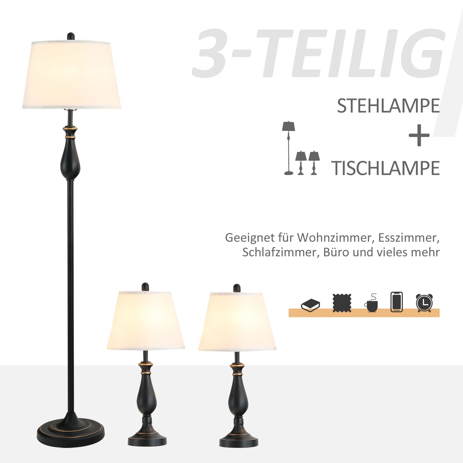 Vintage bords- och golvlampsset, metallfot, E27-lampor