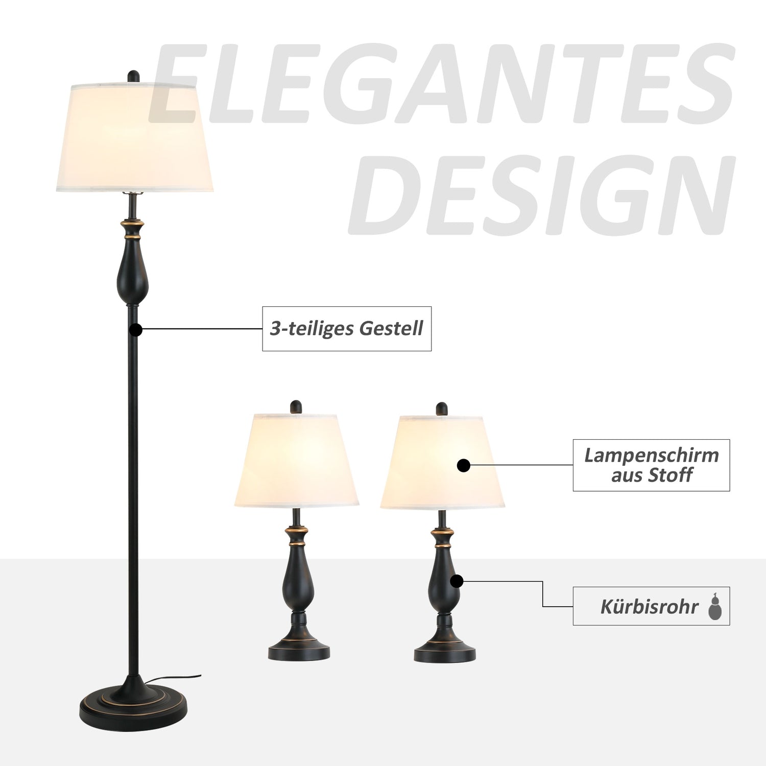 Vintage bords- och golvlampsset, metallfot, E27-lampor