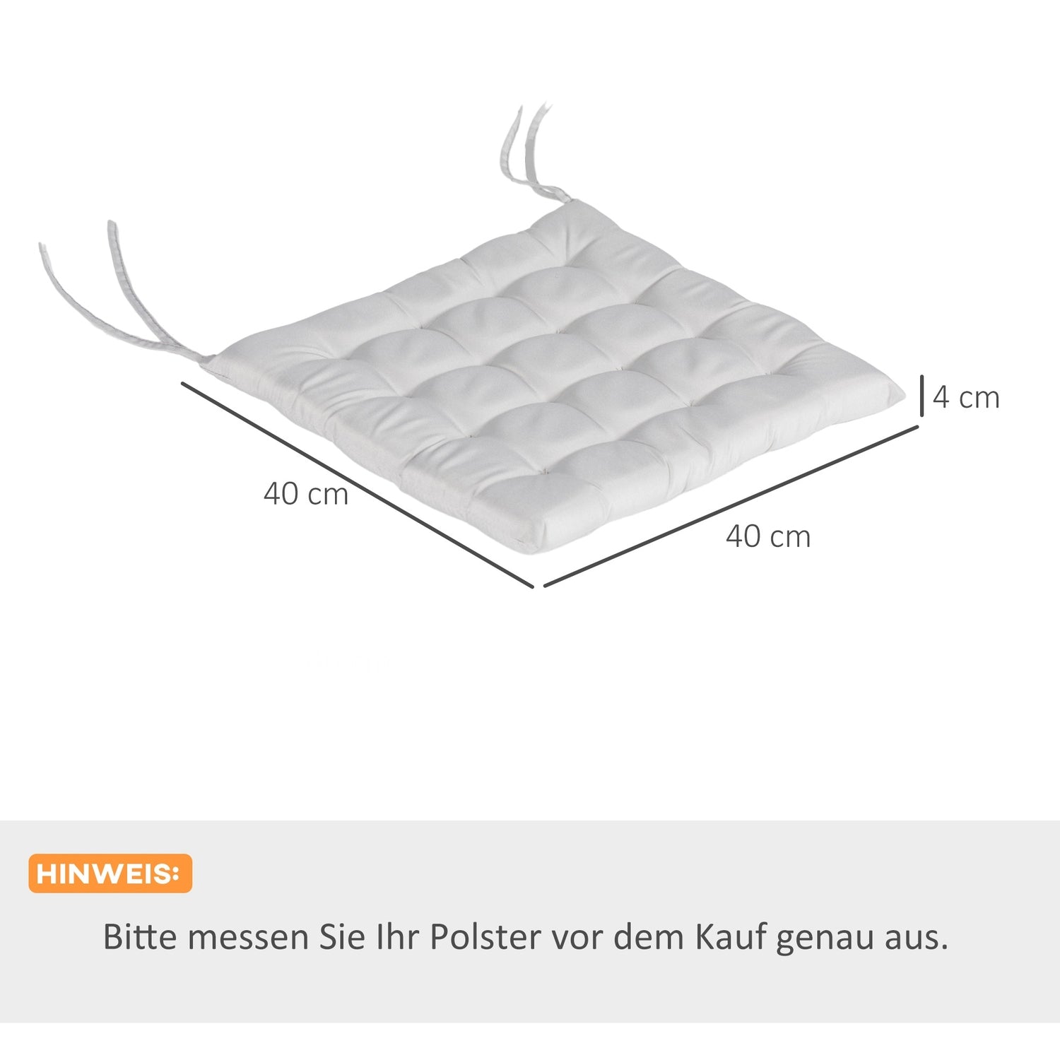 Ljusgrå sittdynor med knytband – Set om 6, 40x40 cm