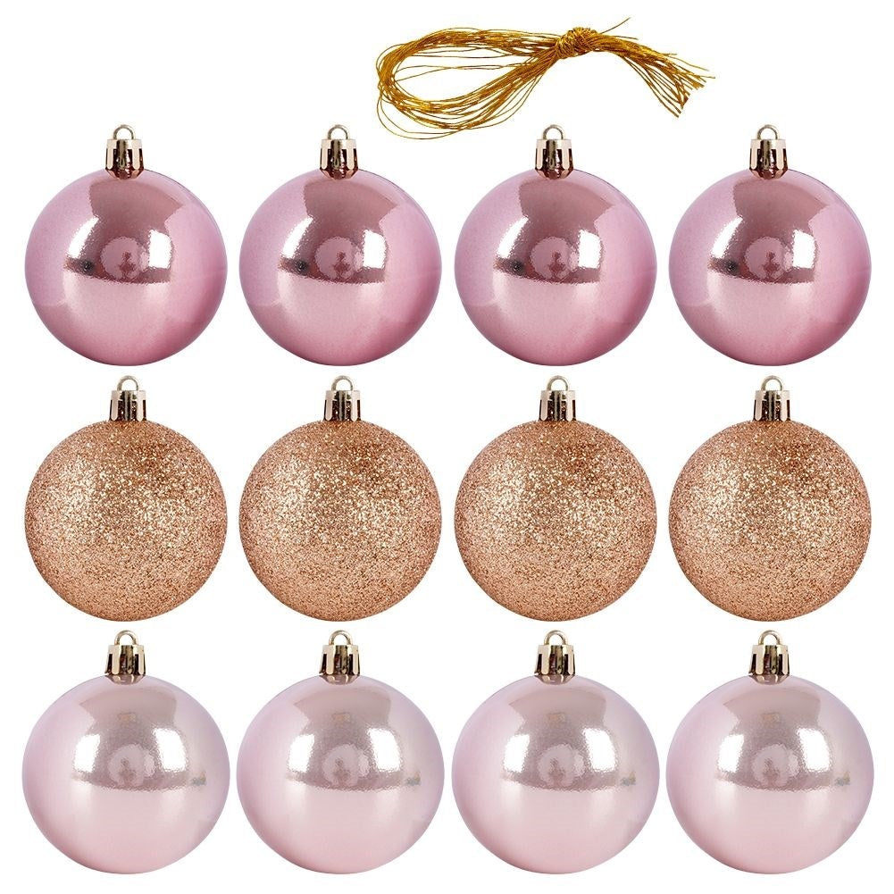 Set med 12 okrossbara rosa julgranskulor - glitter & matt