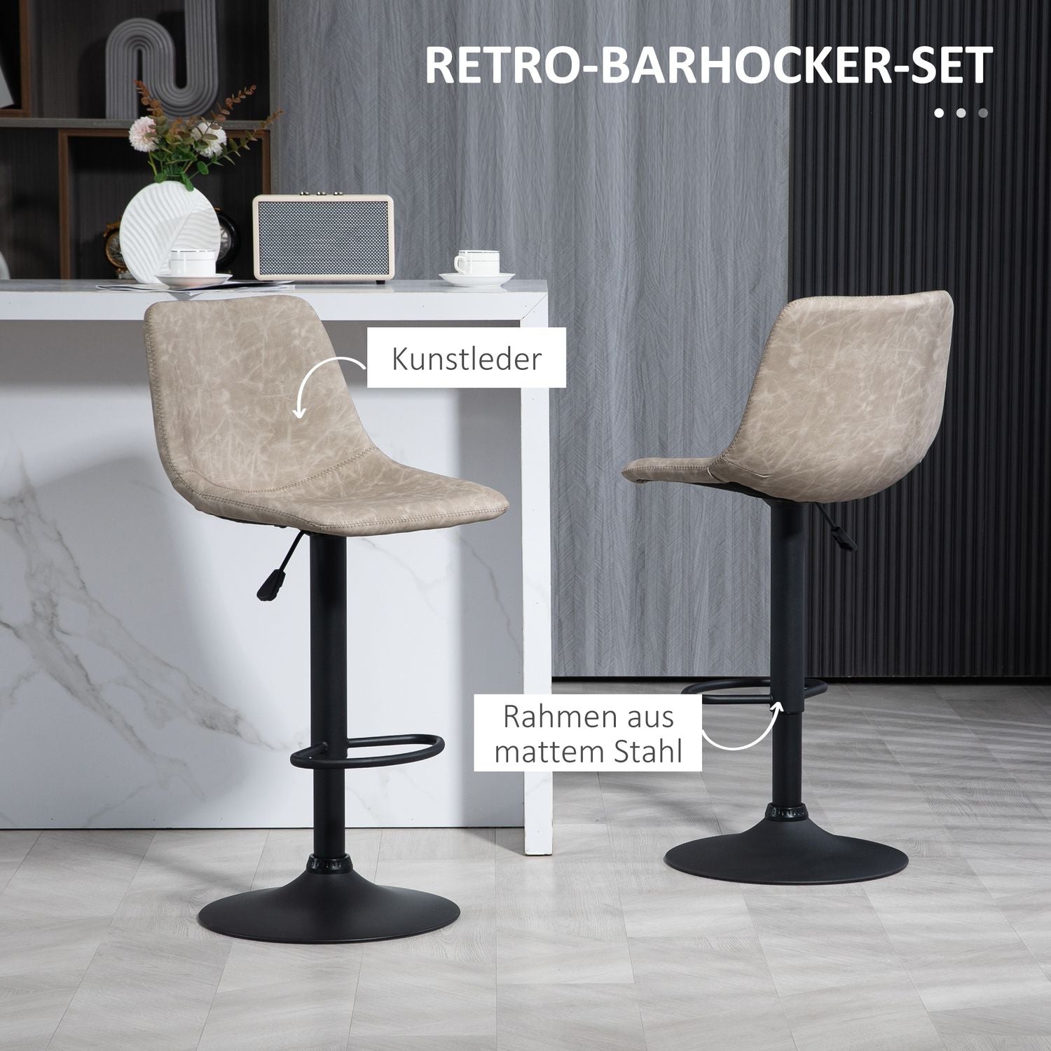 Höjdjusterbara beige vridbara barstolar i konstläder, set om 2