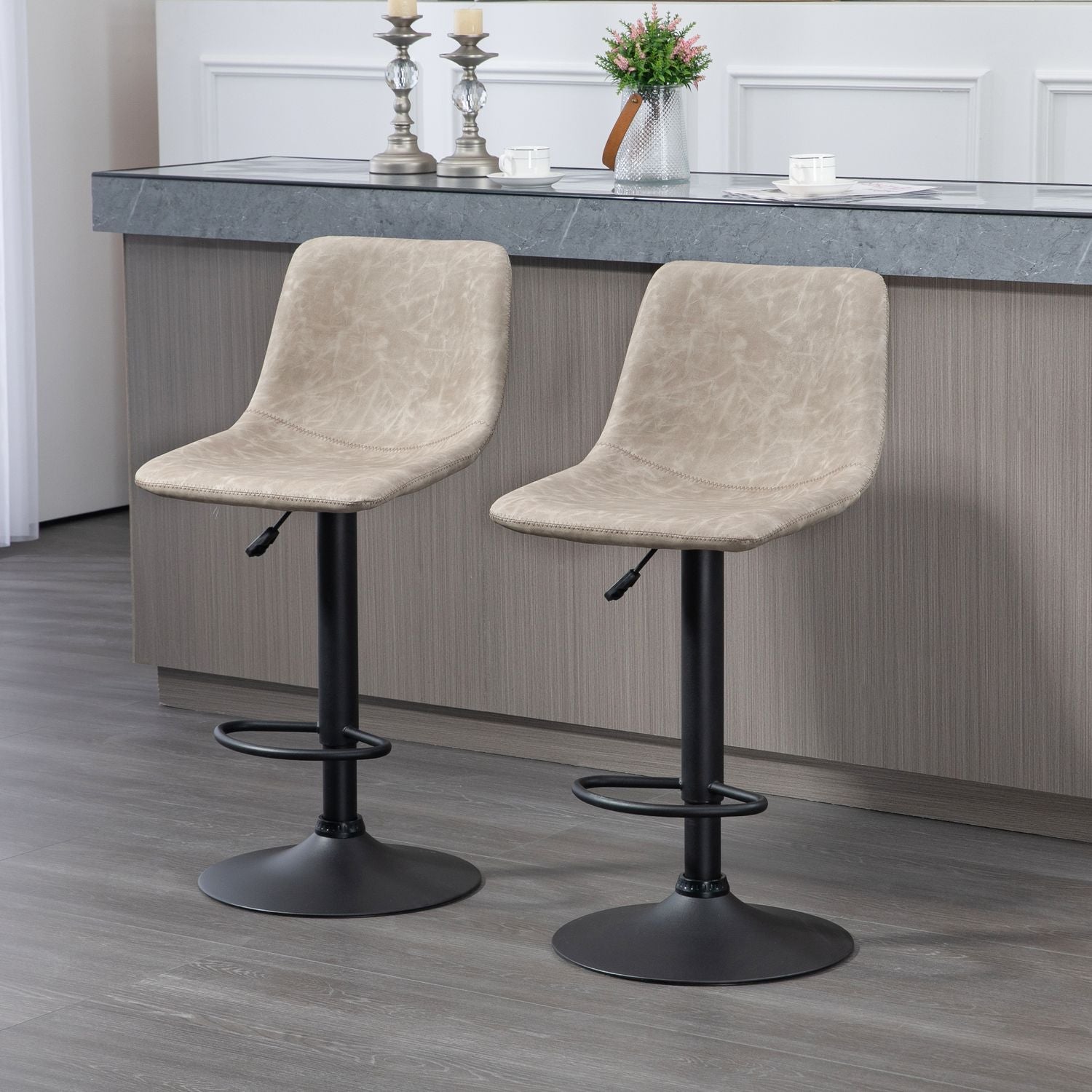 Höjdjusterbara beige vridbara barstolar i konstläder, set om 2