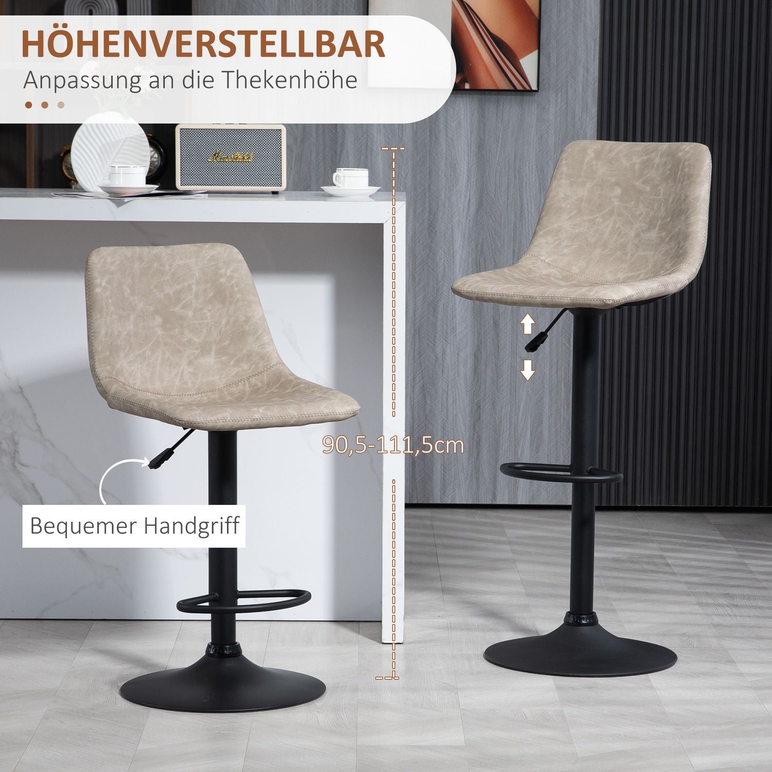 Höjdjusterbara beige vridbara barstolar i konstläder, set om 2