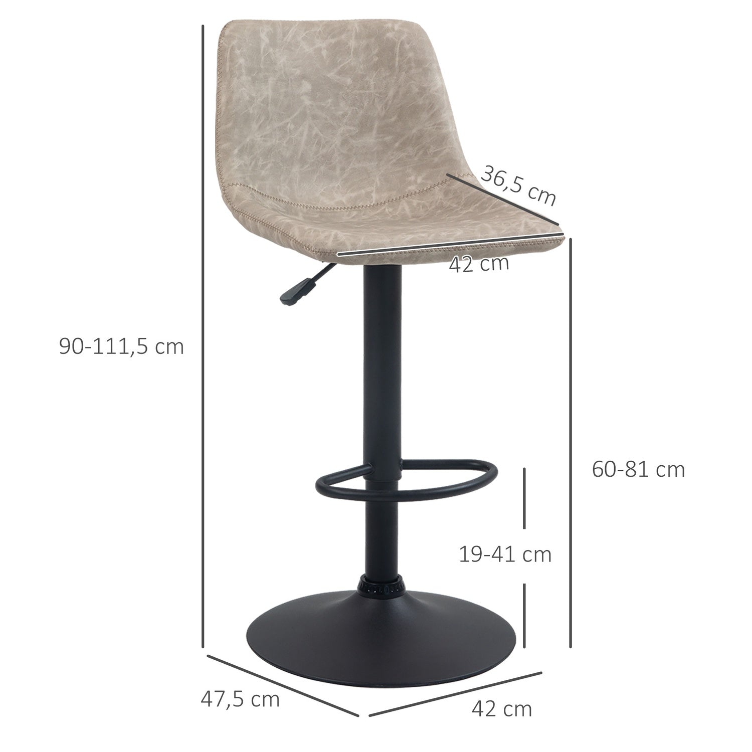 Höjdjusterbara beige vridbara barstolar i konstläder, set om 2