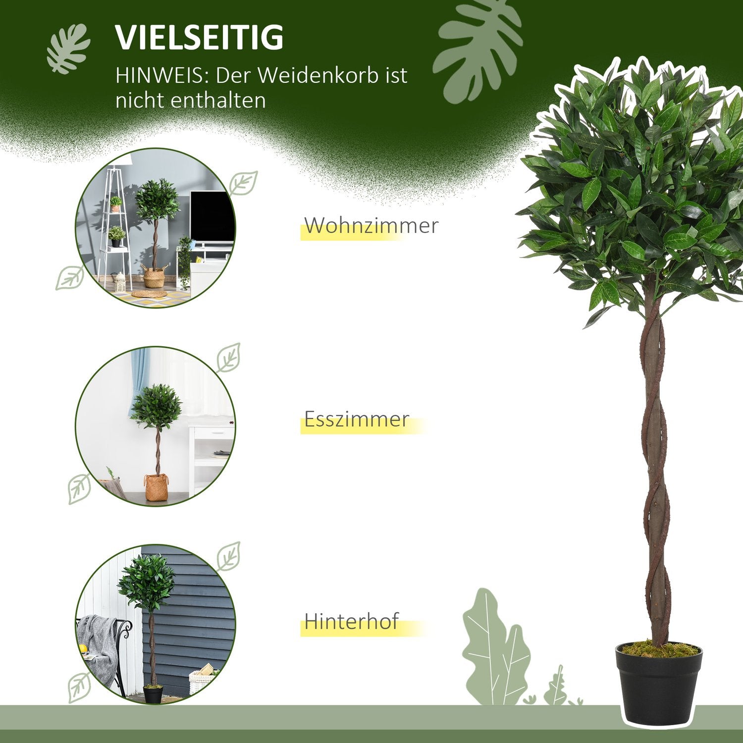 Konstgjorda vikar, 120 cm, dekorativa planteringar inomhus/utomhus