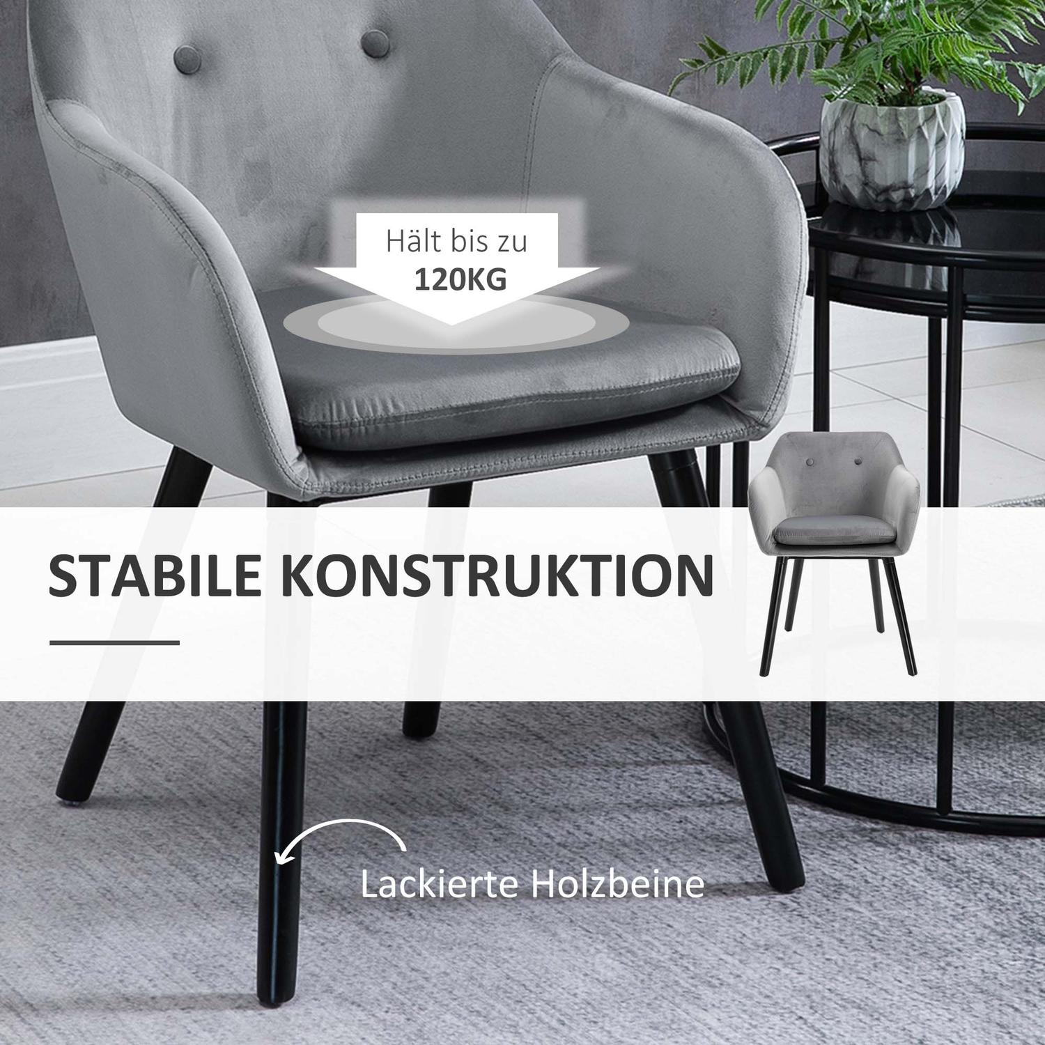 Set med 2 matstolar i grå sammet med träben