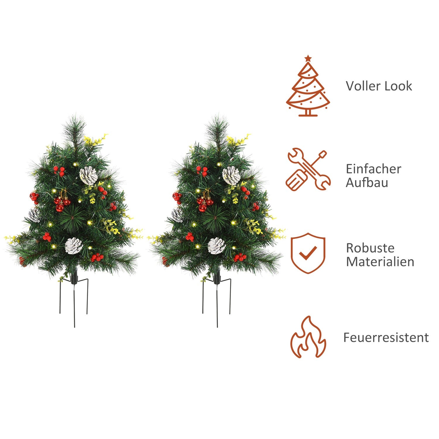 Set med 2 minijulgranar med kottar och LED-lampor