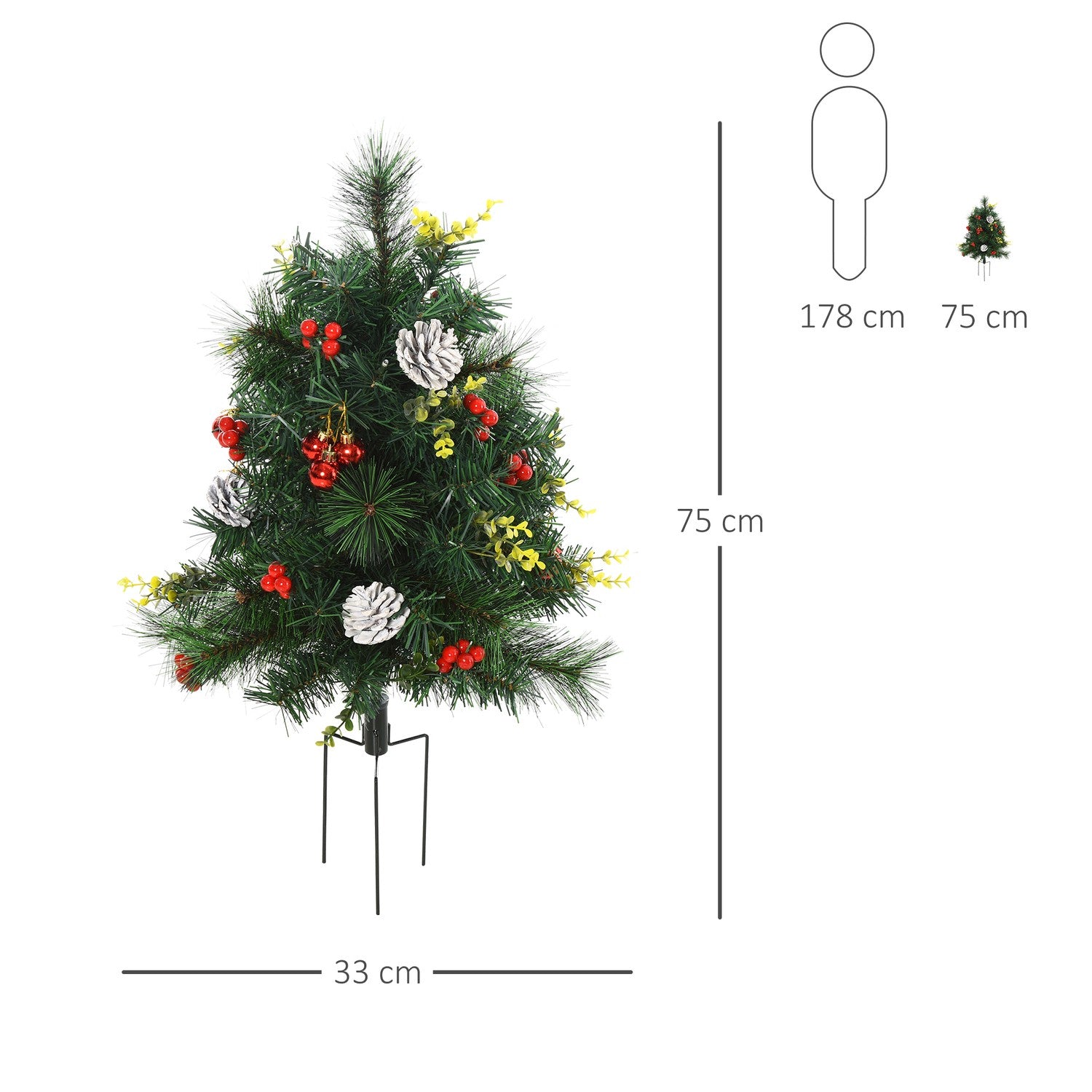 Set med 2 minijulgranar med kottar och LED-lampor