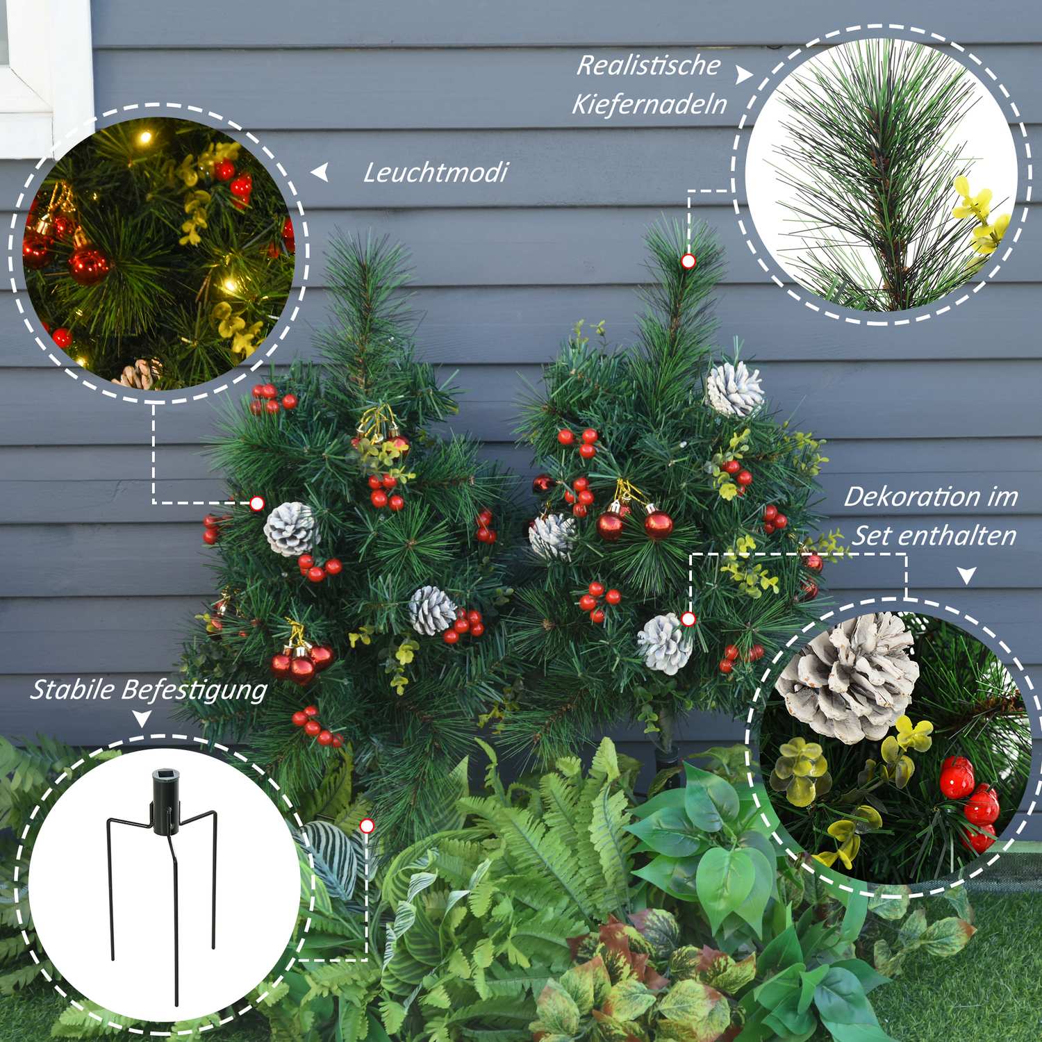 Set med 2 minijulgranar med kottar och LED-lampor