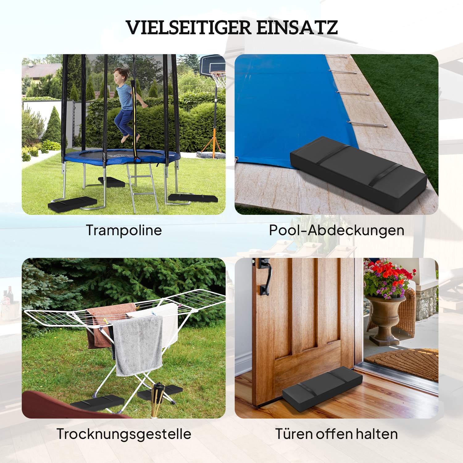 Set med 2 parasollviktsväskor, 25 kg kapacitet, svart