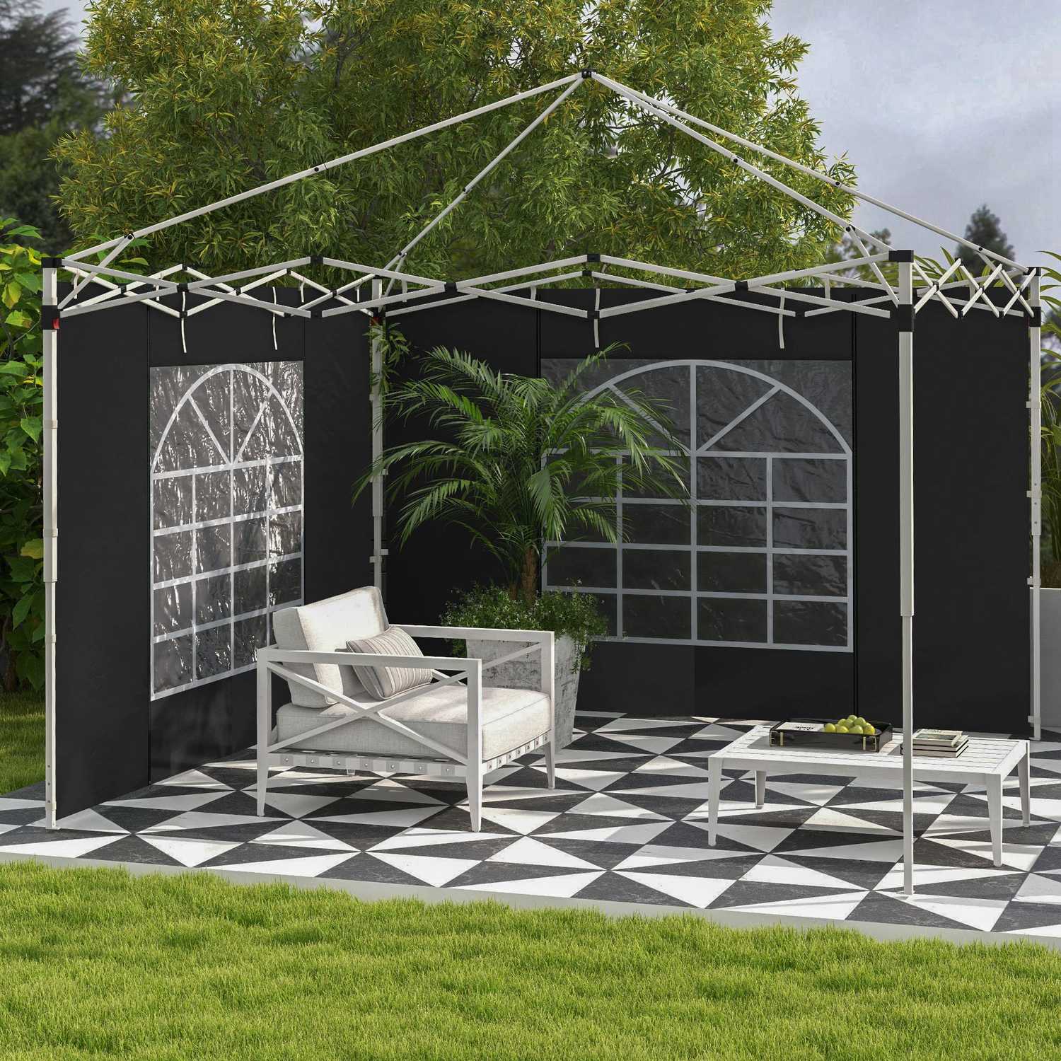 Svarta vattentäta paviljongsidopaneler – 3x3/3x6 m, vindskydd