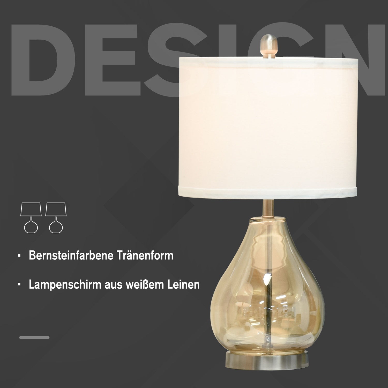 Set med 2 sängbordslampor - glas, linne, E27-sockel