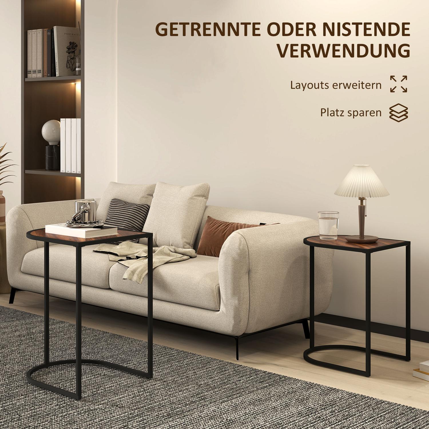 Fyrkantiga soffbord med stålram, set om 2, brunt och svart