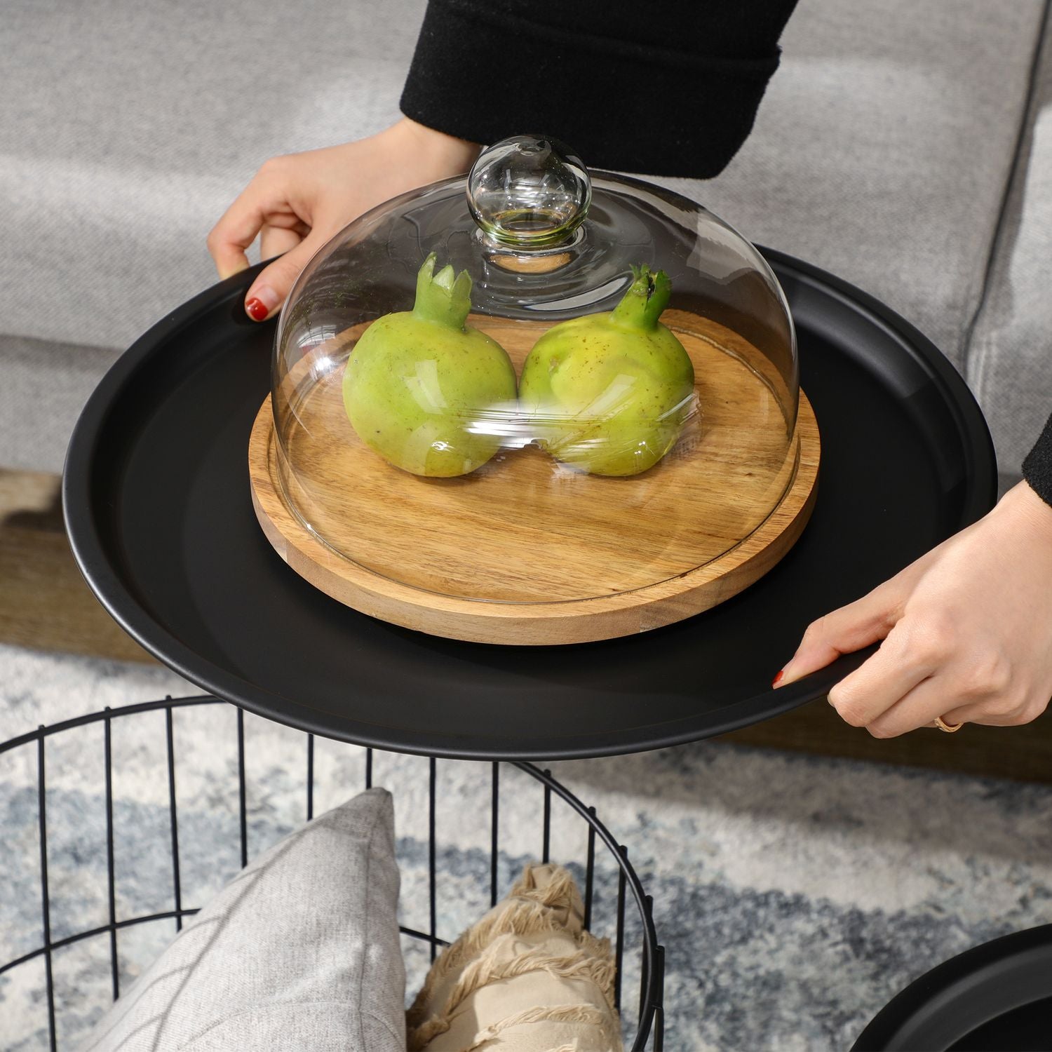 Set med 2 soffbord i svart stål med förvaring