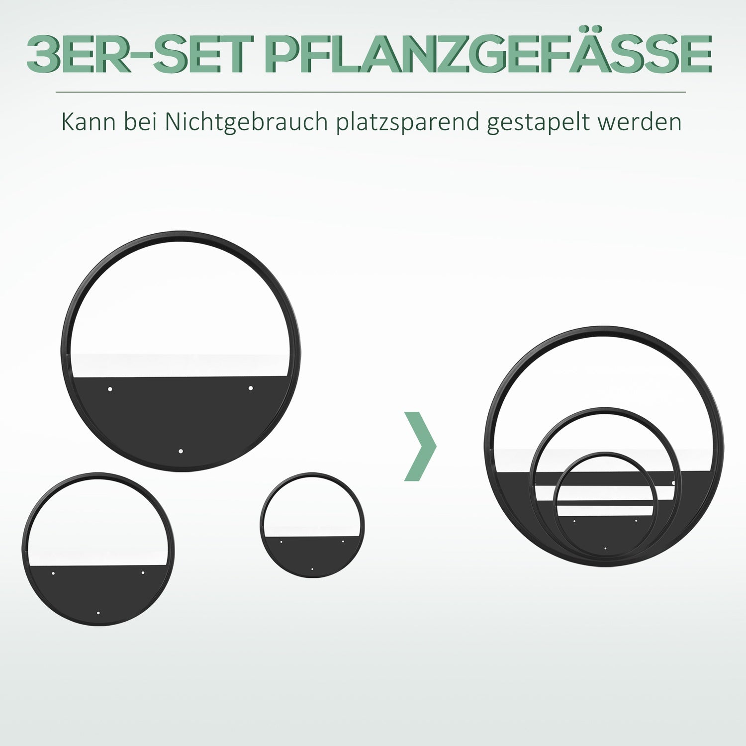 Set med 3 svarta väggplanteringar i stål för suckulenter