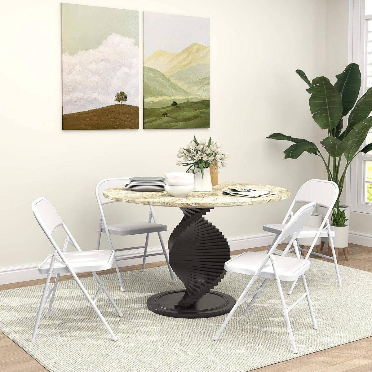 Set med 4 hopfällbara stolar, bärbara kontorsstolar, metallben, hopfällbar stol för kontor, reception, väntrum, konstläder, vit