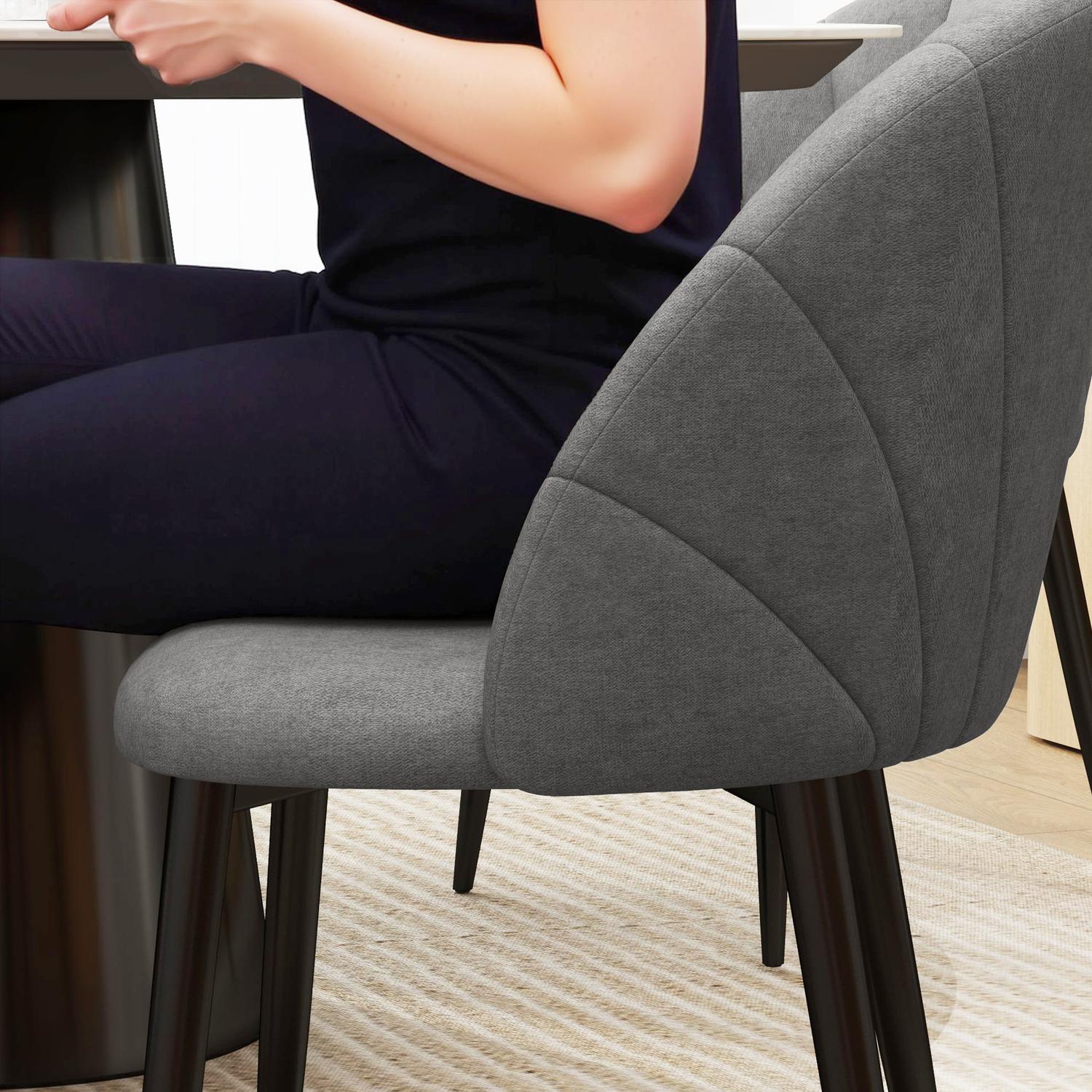 Set med 4 matstolar i sammet, ergonomiska, mörkgrå
