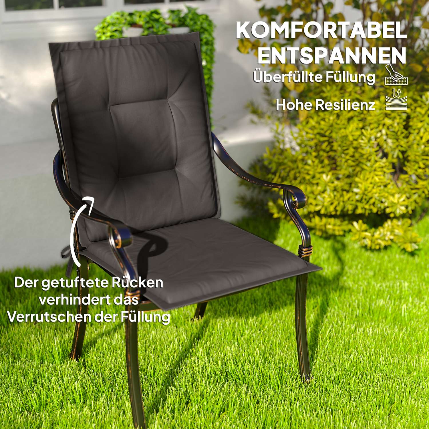 Mörkgrå Utomhus Sittdynor inomhus, Set om 4, 108x50x5 cm