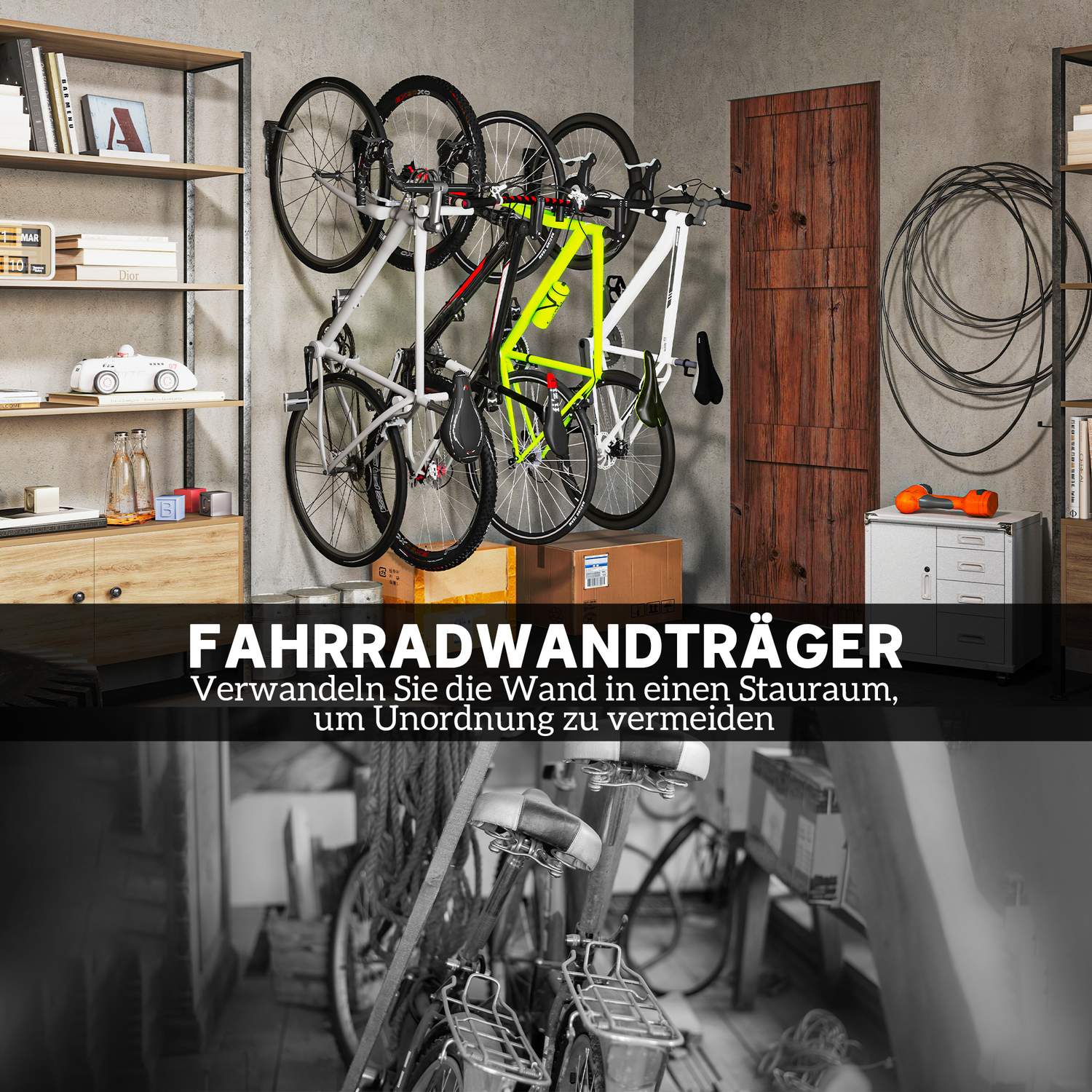 Vertikal cykelväggmonteringssats, hopfällbar, rymmer 30 kg, svart