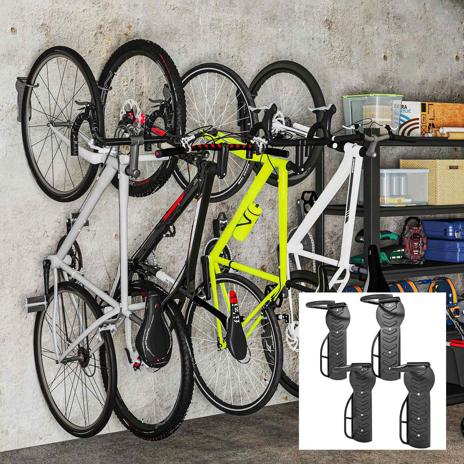 Vertikal cykelväggmonteringssats, hopfällbar, rymmer 30 kg, svart