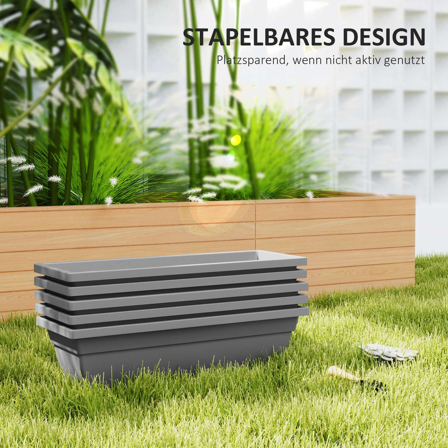 Set med 5 stapelbara väderbeständiga blomkrukor, 59x21x16 cm