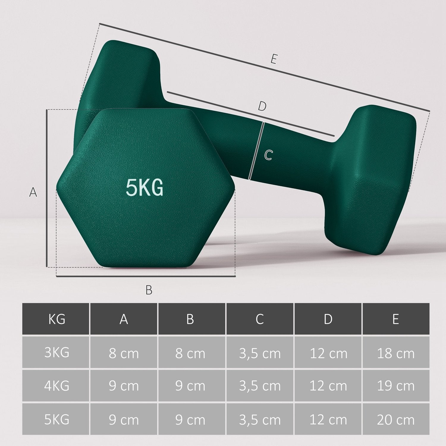 Hex hantelset med stativ – 3, 4, 5 kg vikter för hemmagym