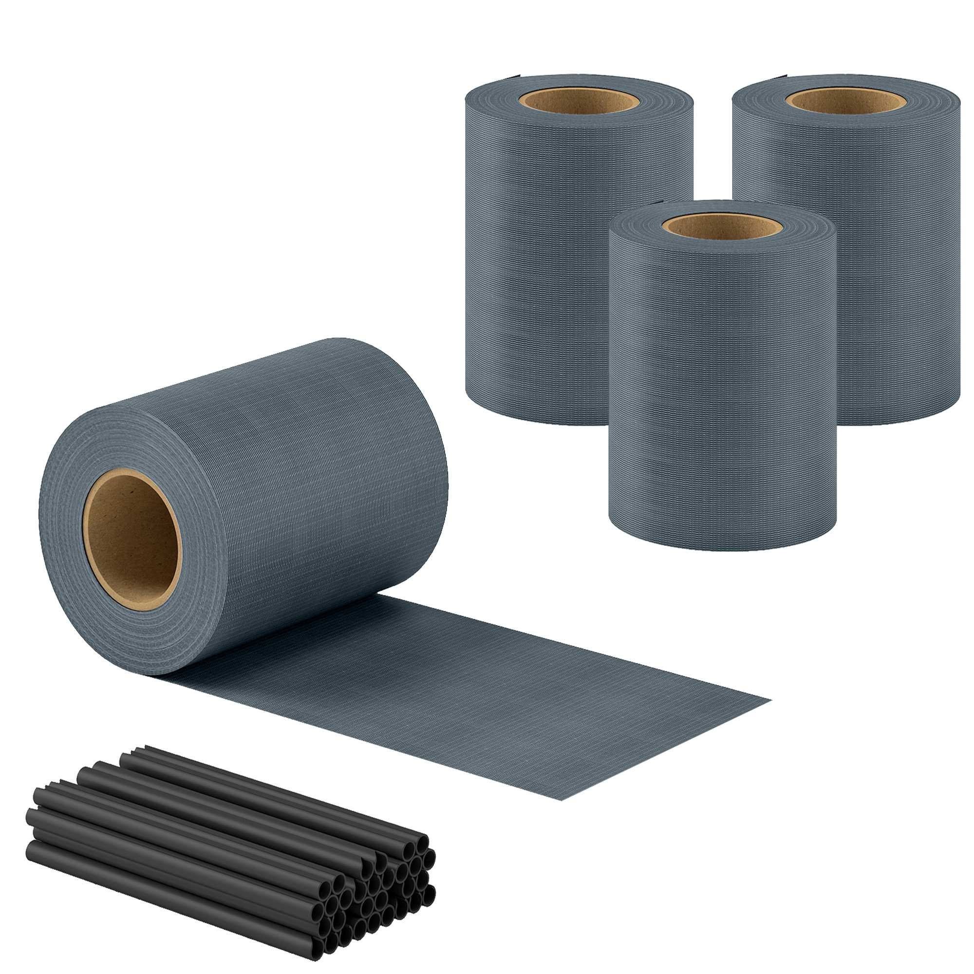 Set med insynsskyddande staketremsor, UV-resistenta, vattentäta, 35m x 19cm, grå