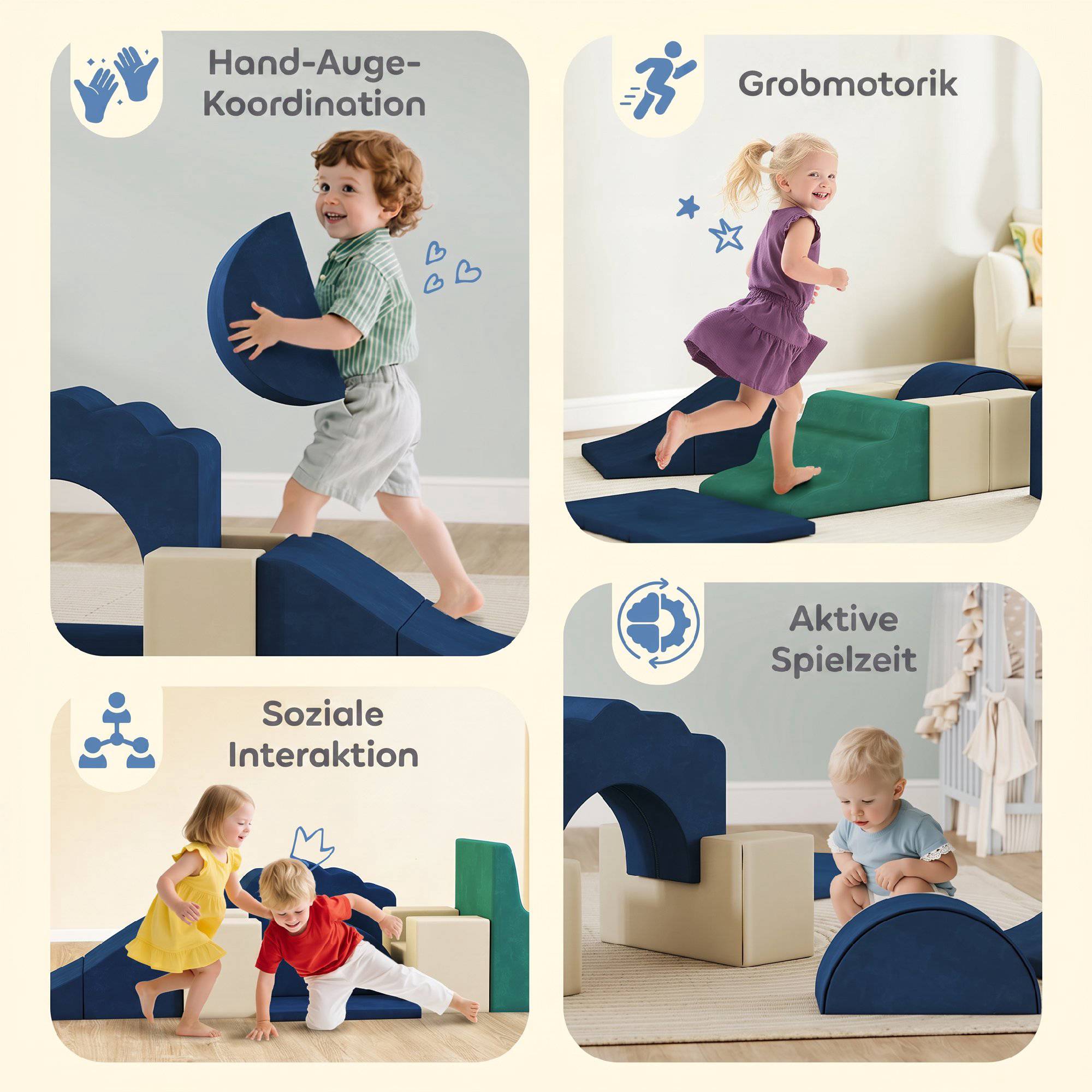 Set med klätterblock i skum för småbarn, 7 delar, halkfria, mörkblå