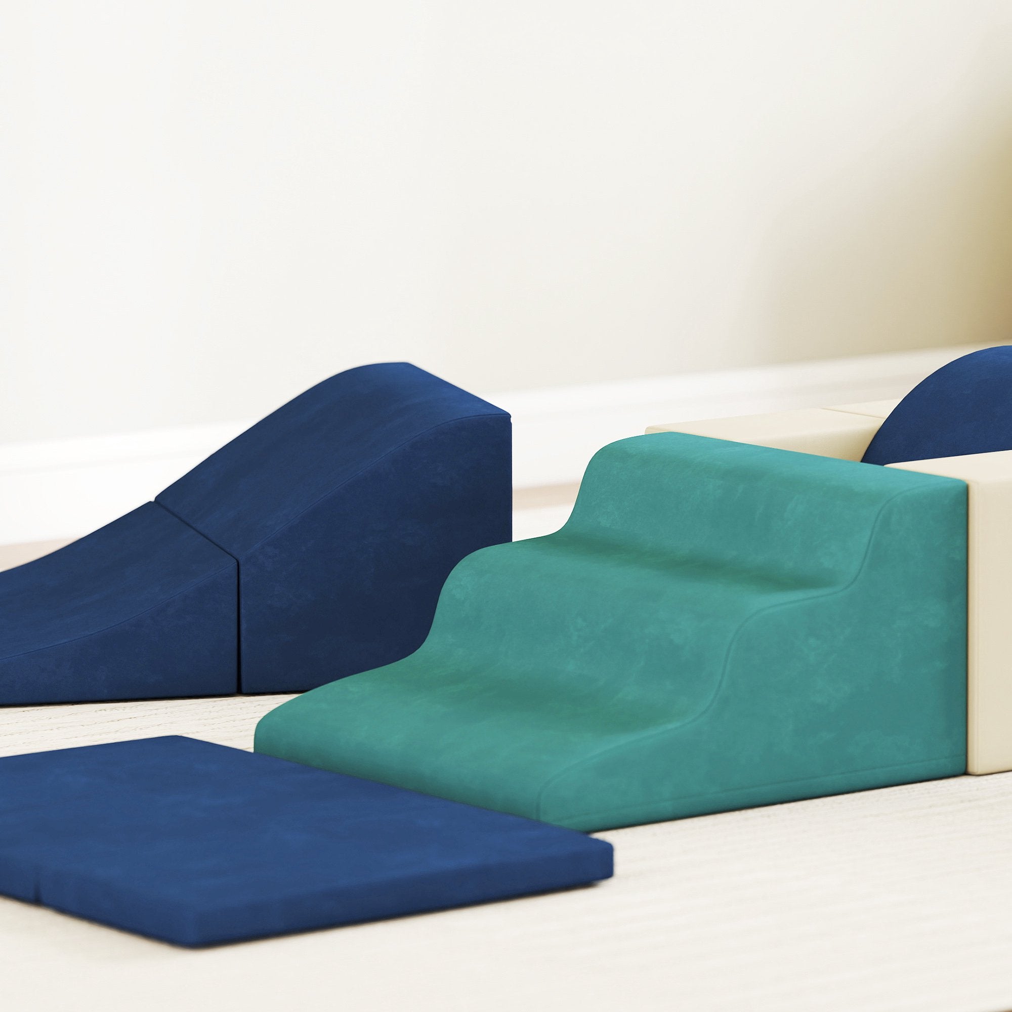 Set med klätterblock i skum för småbarn, 7 delar, halkfria, mörkblå