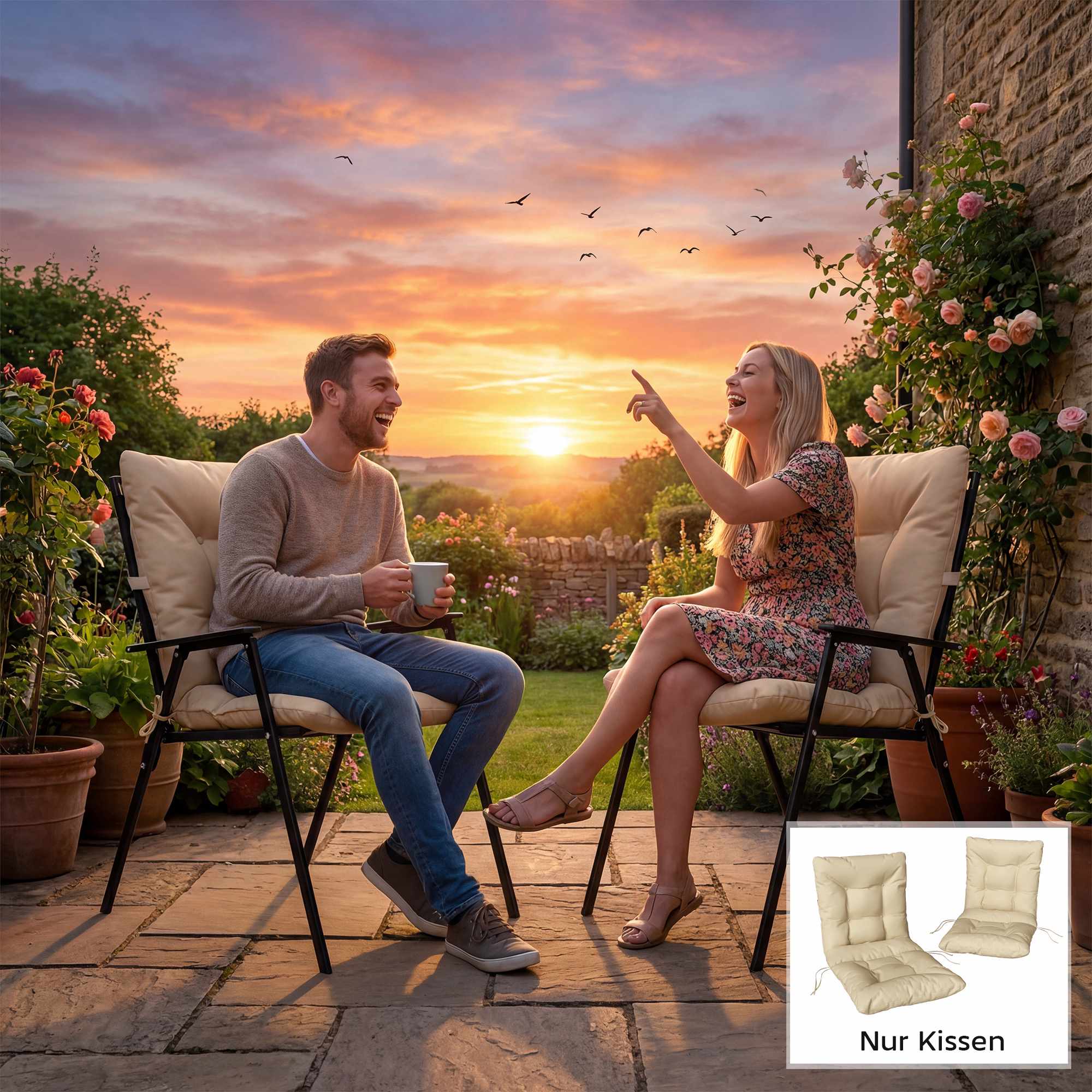 Set med sittdynor för utomhusbruk, 8 cm tjocka, beige, 120x50 cm