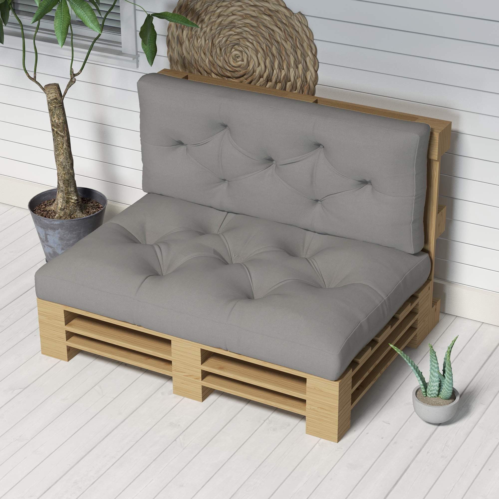 Set med utomhuskuddar, tuftade, 120x80x12 cm, ljusgrå