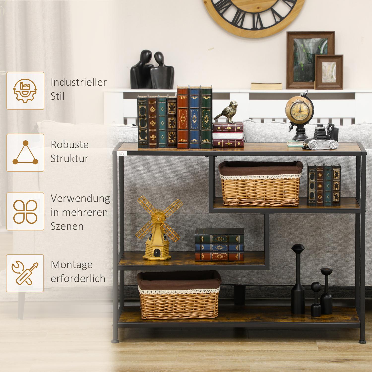 Svart smalt konsolbord – 4 hyllor & spetsskydd