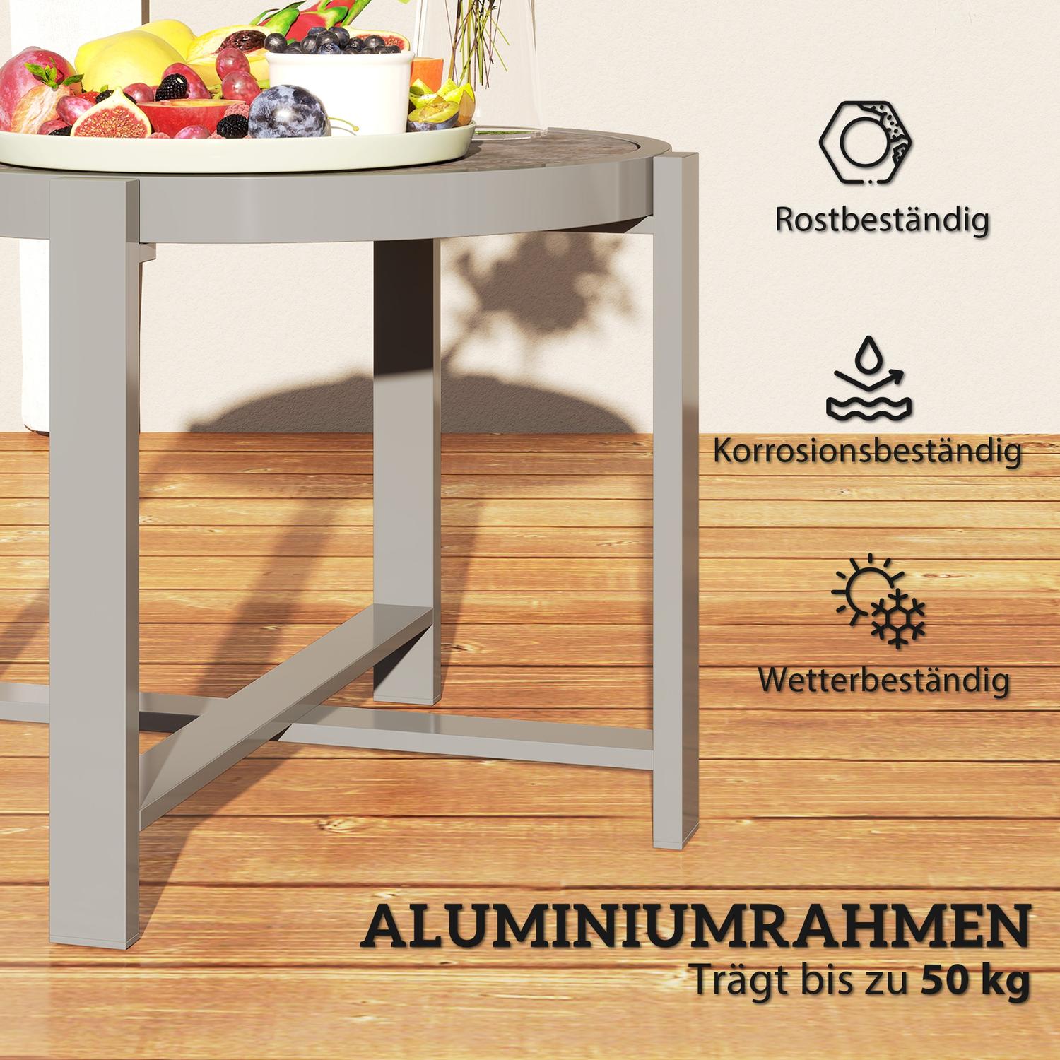 Runt väderbeständigt aluminiumbord, marmorlook – grå