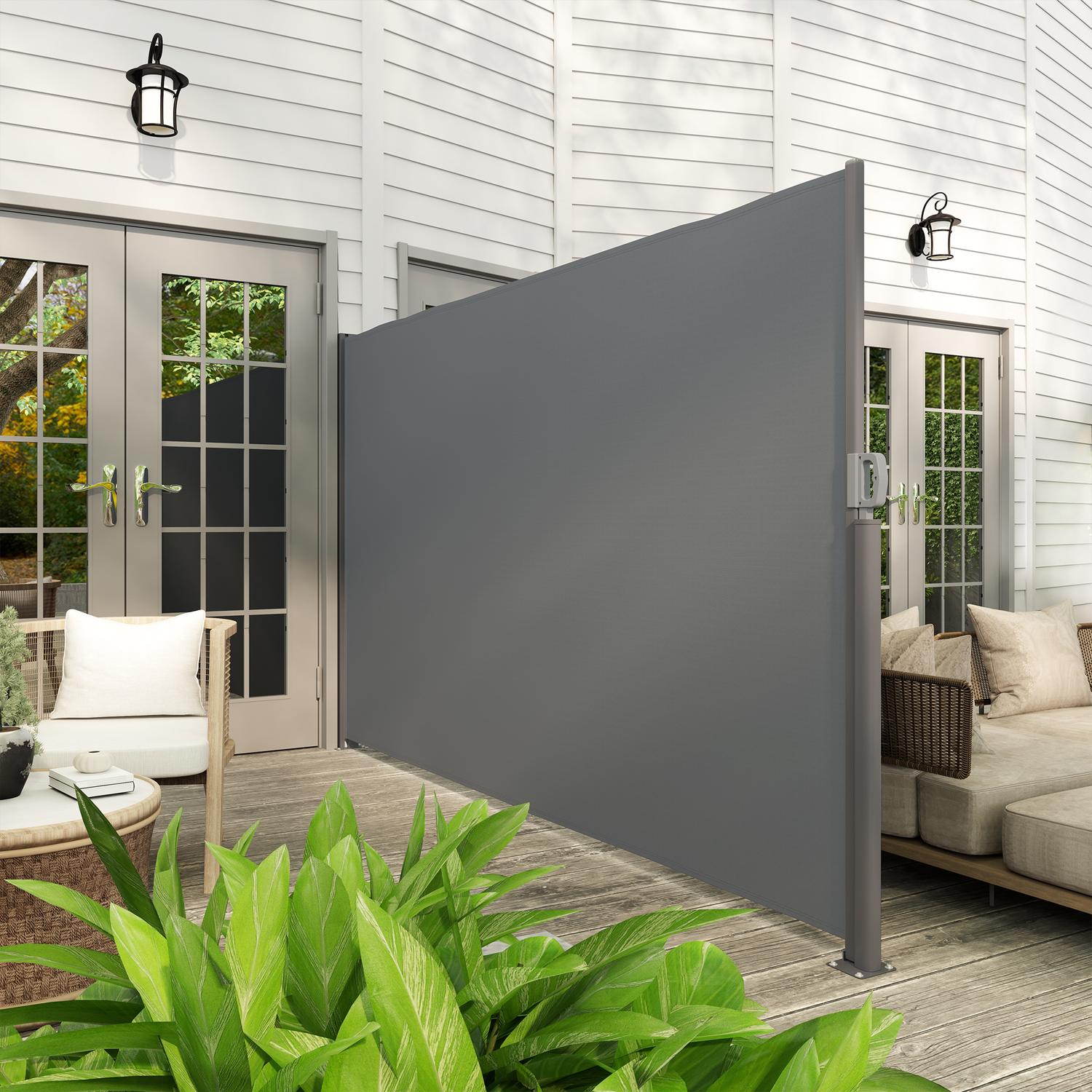 Outdoor Privacy Screen, utdragbar markis, mörkgrå, 300x180 cm